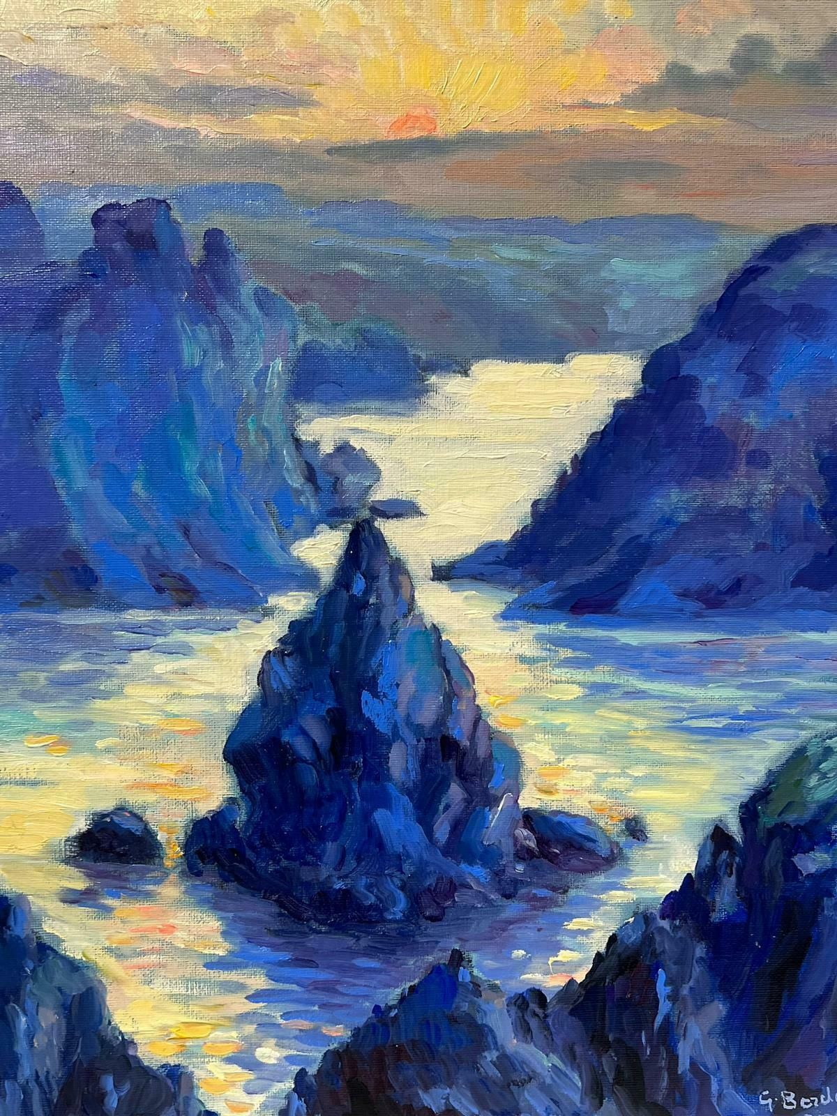 Georges Bordonovecontemporary French Impressionist Oil Sunset Over Coastal Cliffs Rocky Seascape photo vinterior