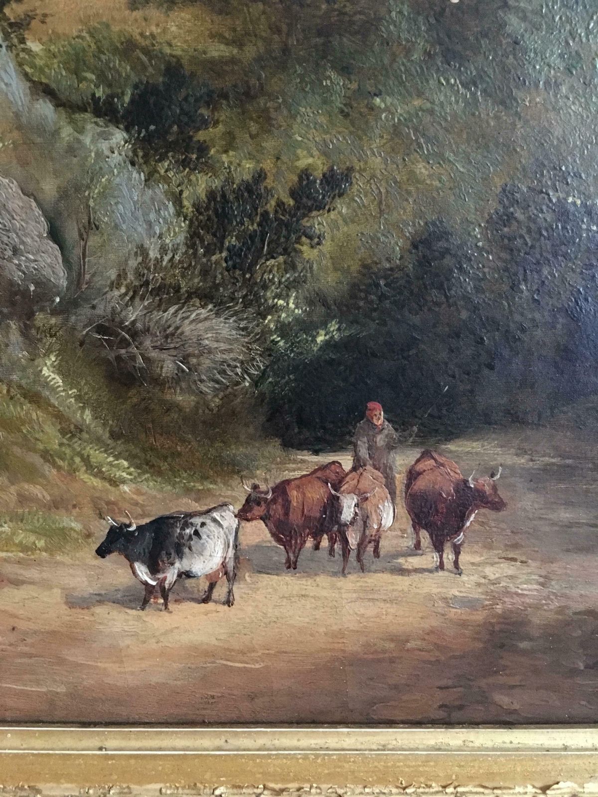 Unknownthe Travelling Herd, Early Victorian Landscape, Oil Paintingc. 1850's photo for sale