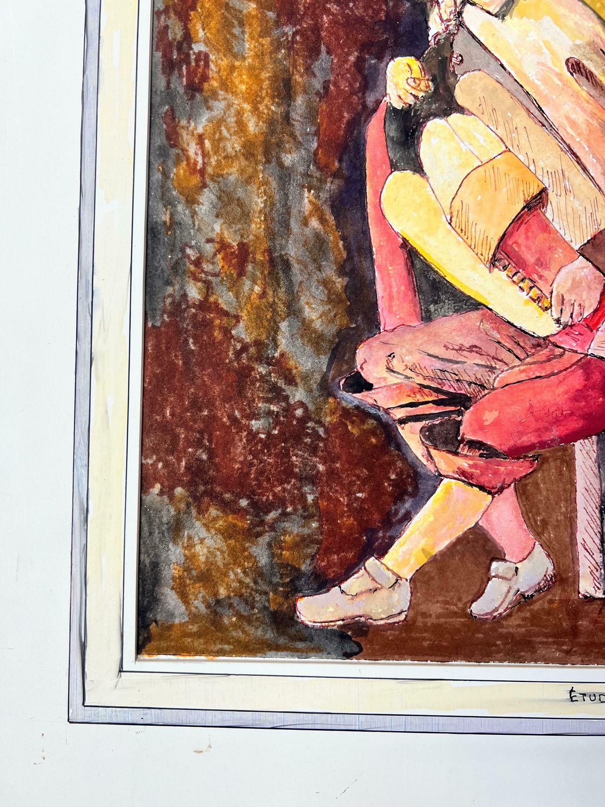 Bernard Labbe1950's Modernist/ Cubist Painting   Figure Playing The Accordion1950's photo vinterior