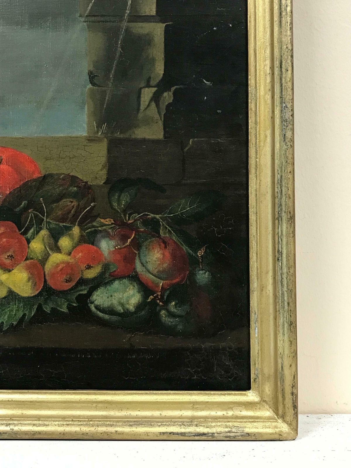 French School19th Century French Oil, Ornamental Flowers & Fruit Still Life Classical Setting photo vinterior