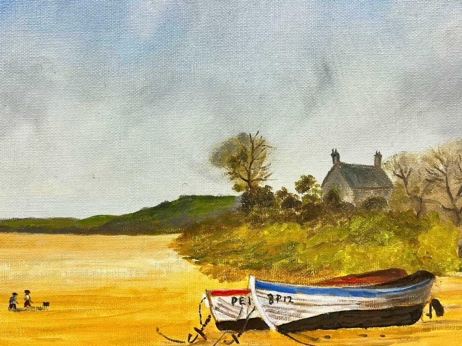 Ben Powellcontemporary British Acrylic Painting Figures & Boats On Sandy Beach Shore photo for sale