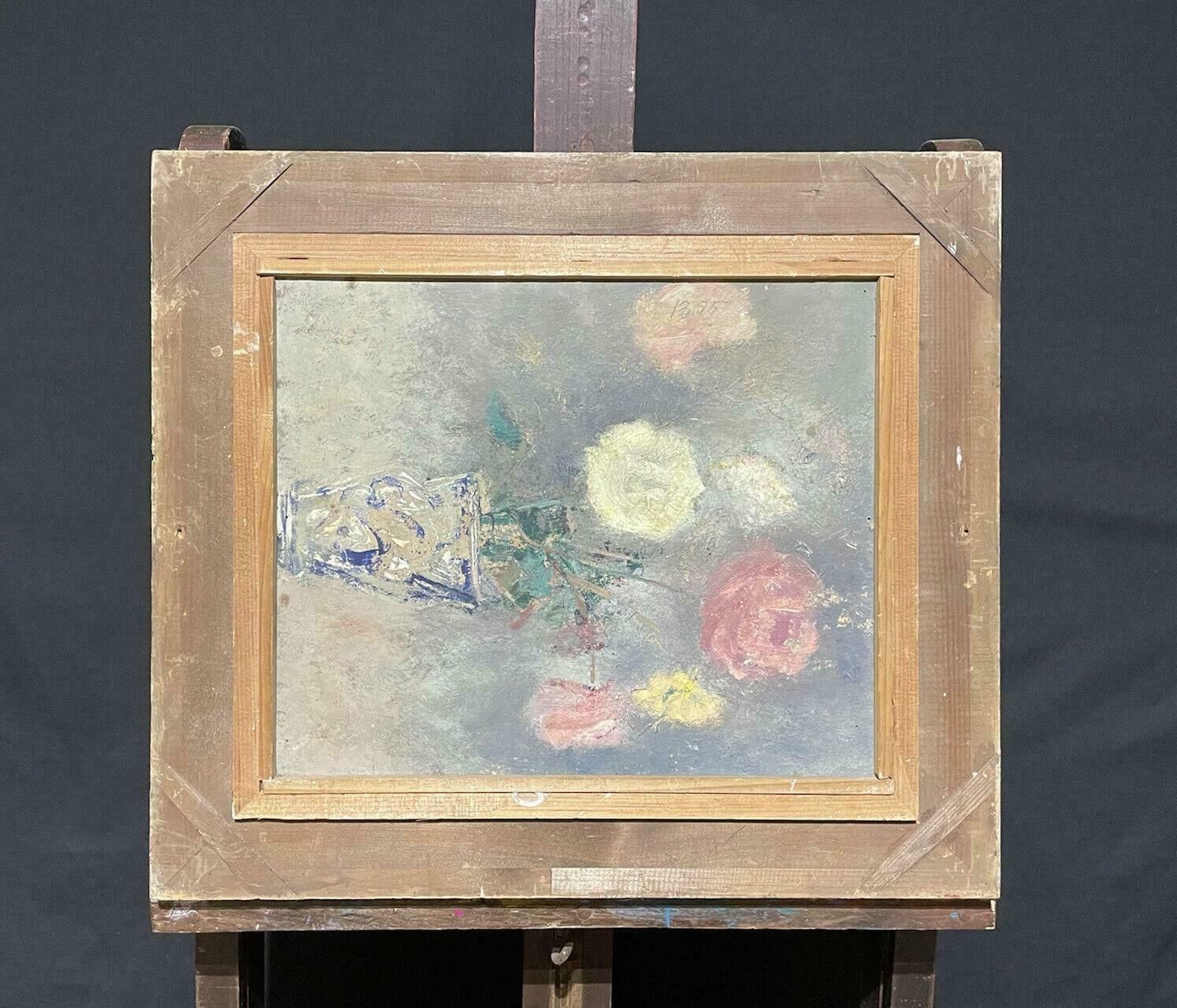 Art Claudine Riboulet1950's French Modernist Oil Painting   City Street Scene   Carved Wood Framemid Century photo