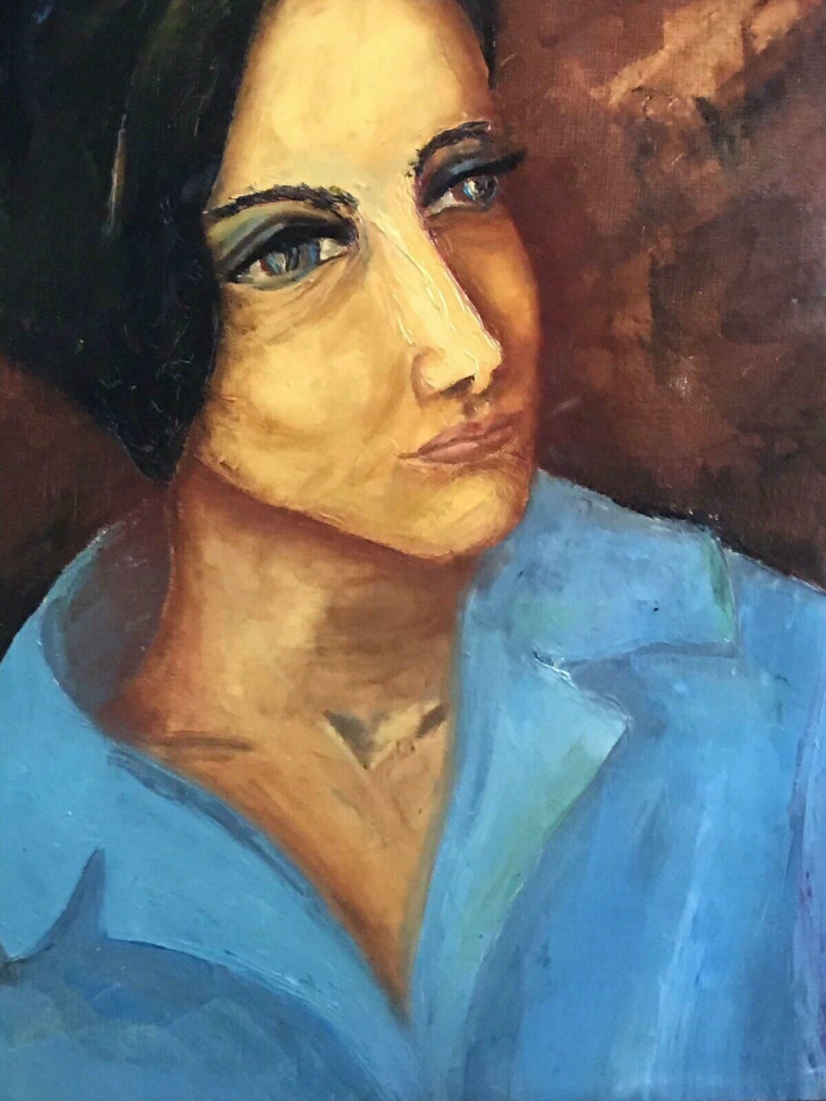 Sophie Danielle Rubinstainlarge 1960's French Modernist Portrait Woman In Blue Jacketmid 20th Century photo Art