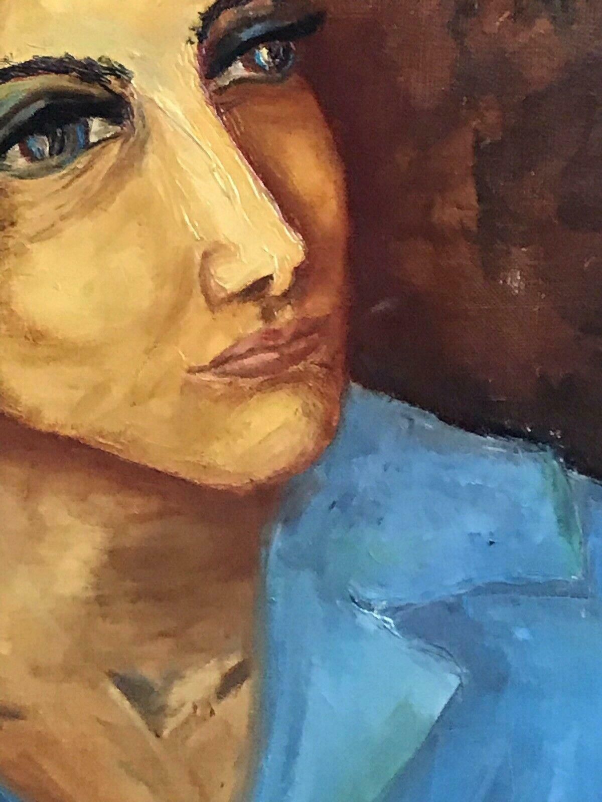 Sophie Danielle Rubinstainlarge 1960's French Modernist Portrait Woman In Blue Jacketmid 20th Century photo buy