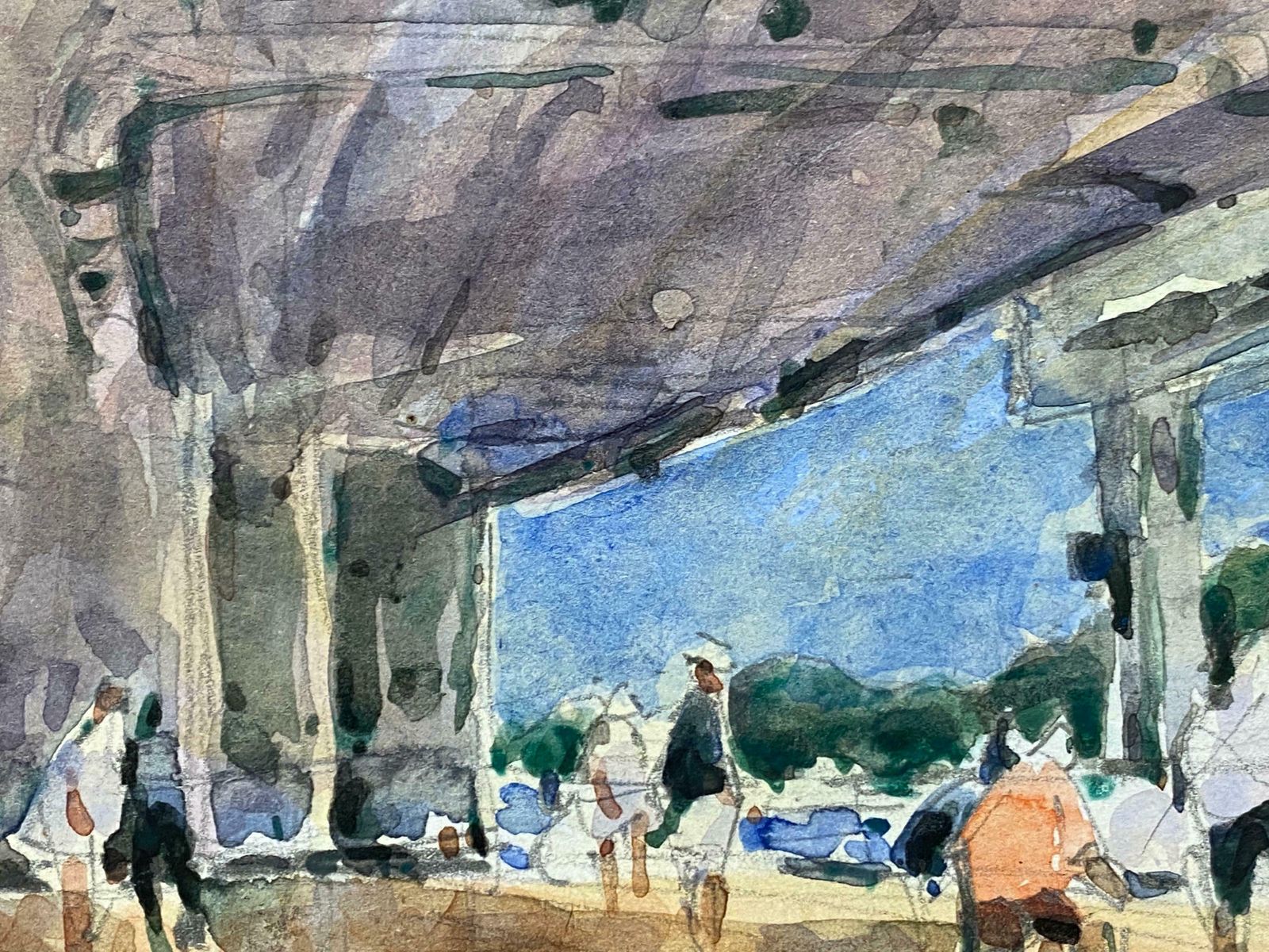 Maurice Mazeiliefrench Impressionist Signed Watercolour   Figures At The Pier photo for sale