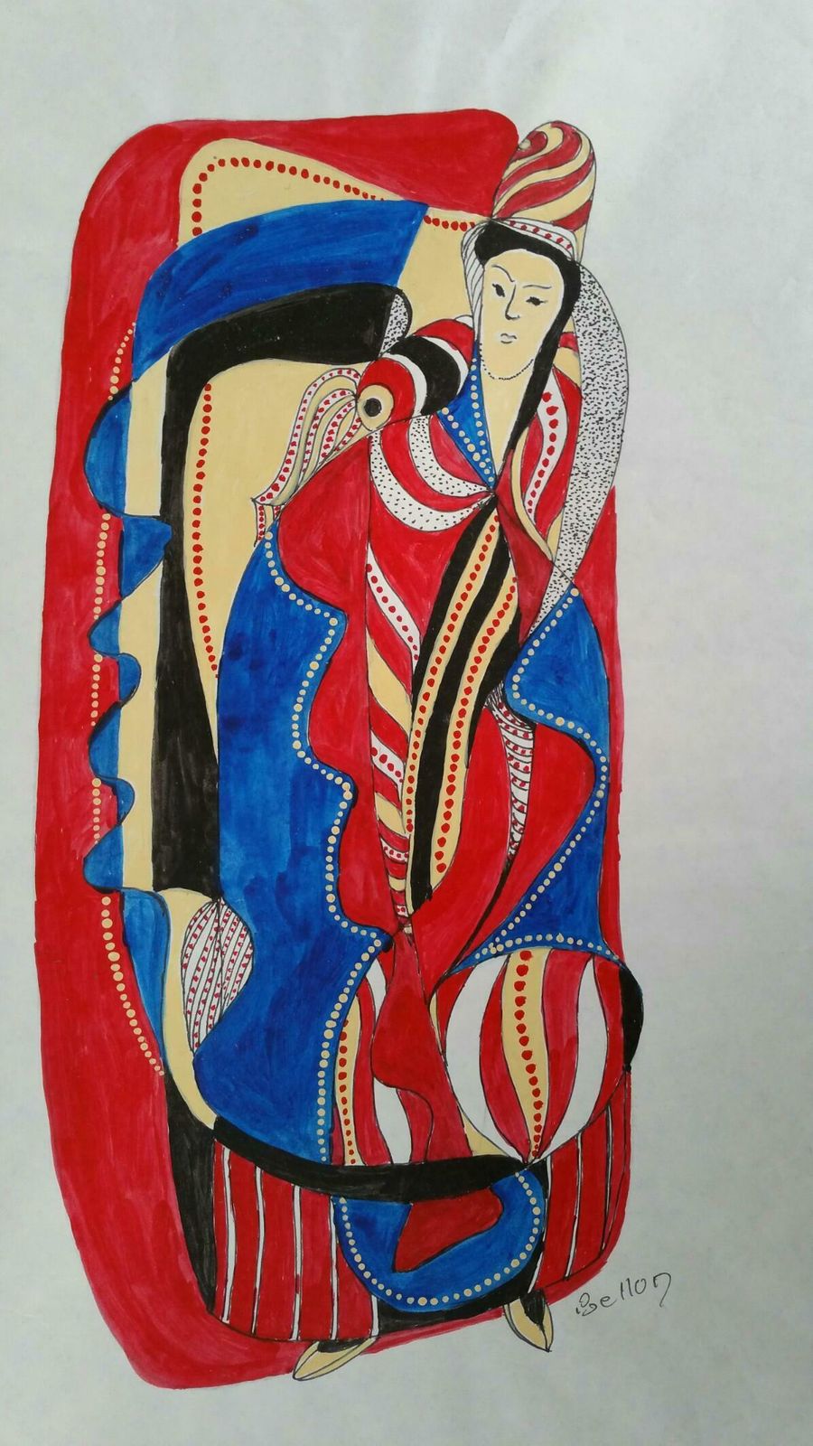 Louis Bellonfrench Futurist Abstract Figure Mid 20th Century Signed Painting C. 1950s photo for sale