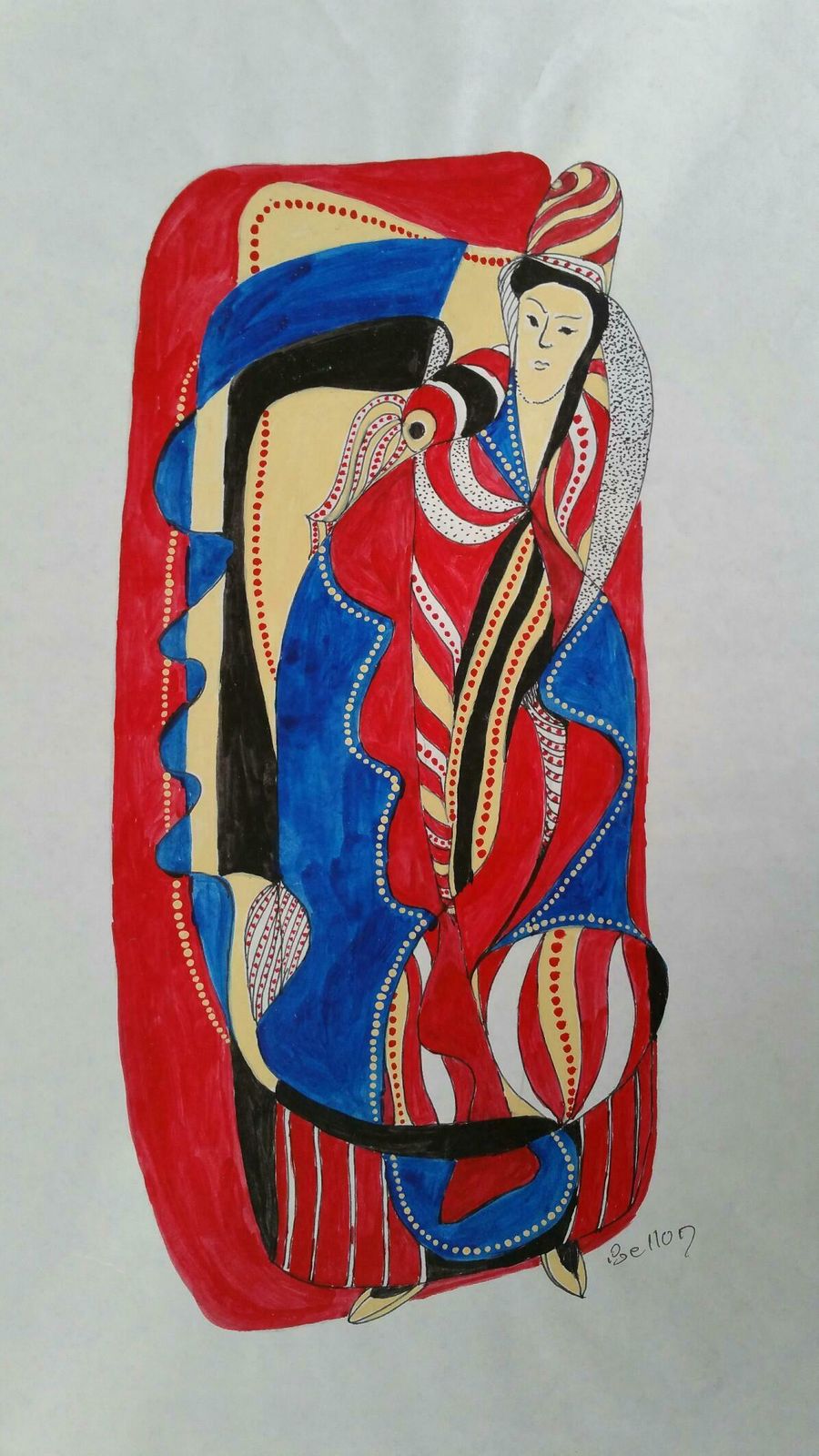 photo furniture Louis Bellonfrench Futurist Abstract Figure Mid 20th Century Signed Painting C. 1950s