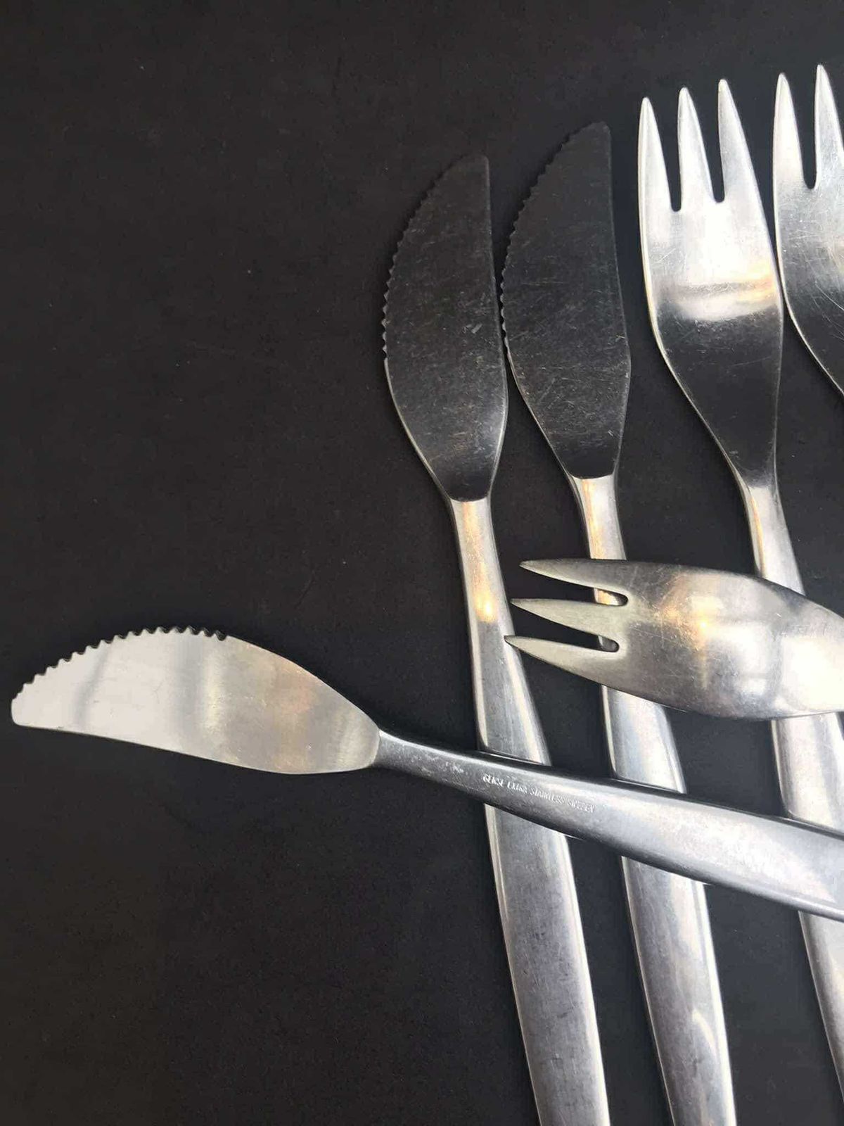 Gense Focus Flatware Retro Cutlery Sweden Satin Design Scandinavian Dinner Forks Knives Modernist Stainless Steel Design By Folke Arstrom photo vintage