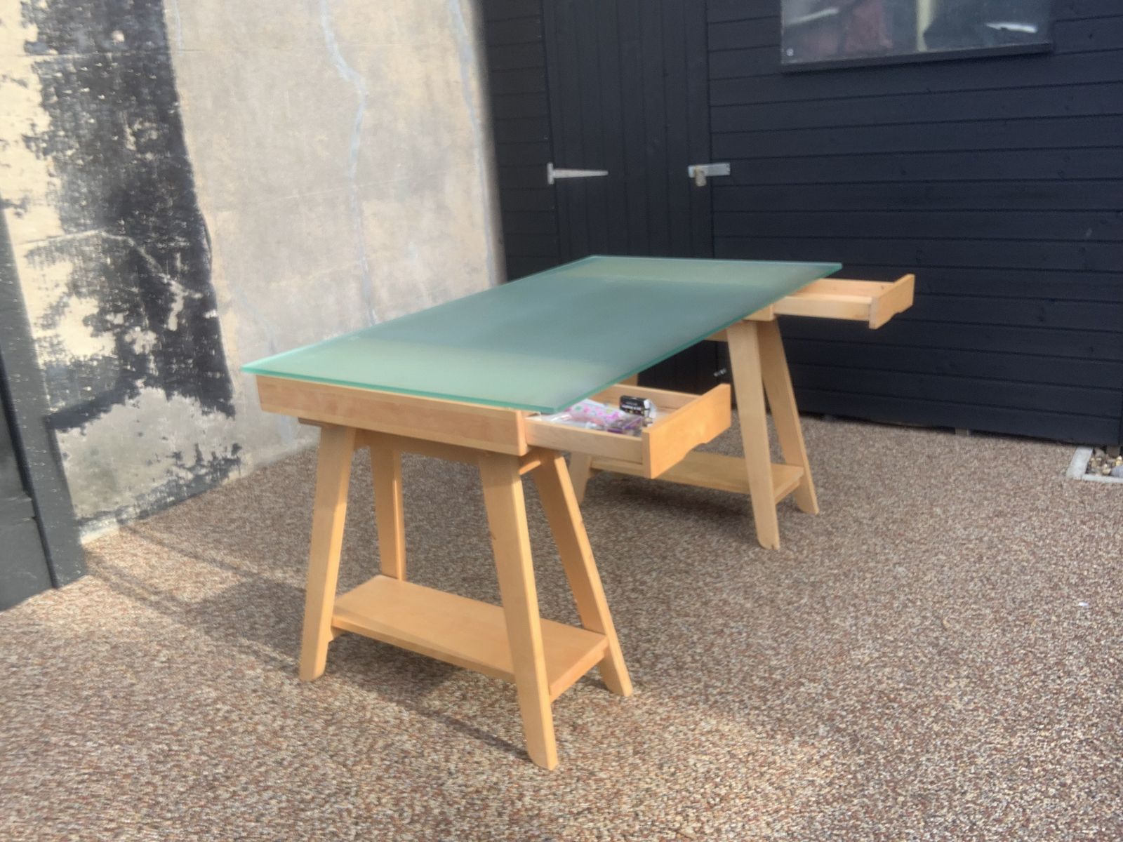 Vintage Habitat Glass Tressel Table photo Furniture