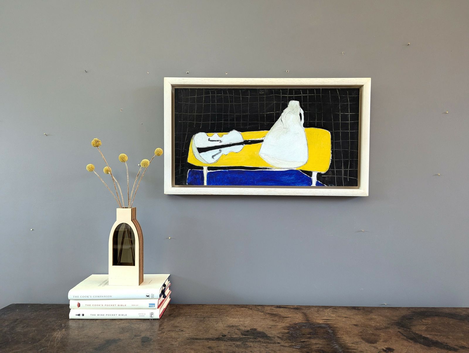 Oil Painting White, Yellow, Blue, Black photo for sale