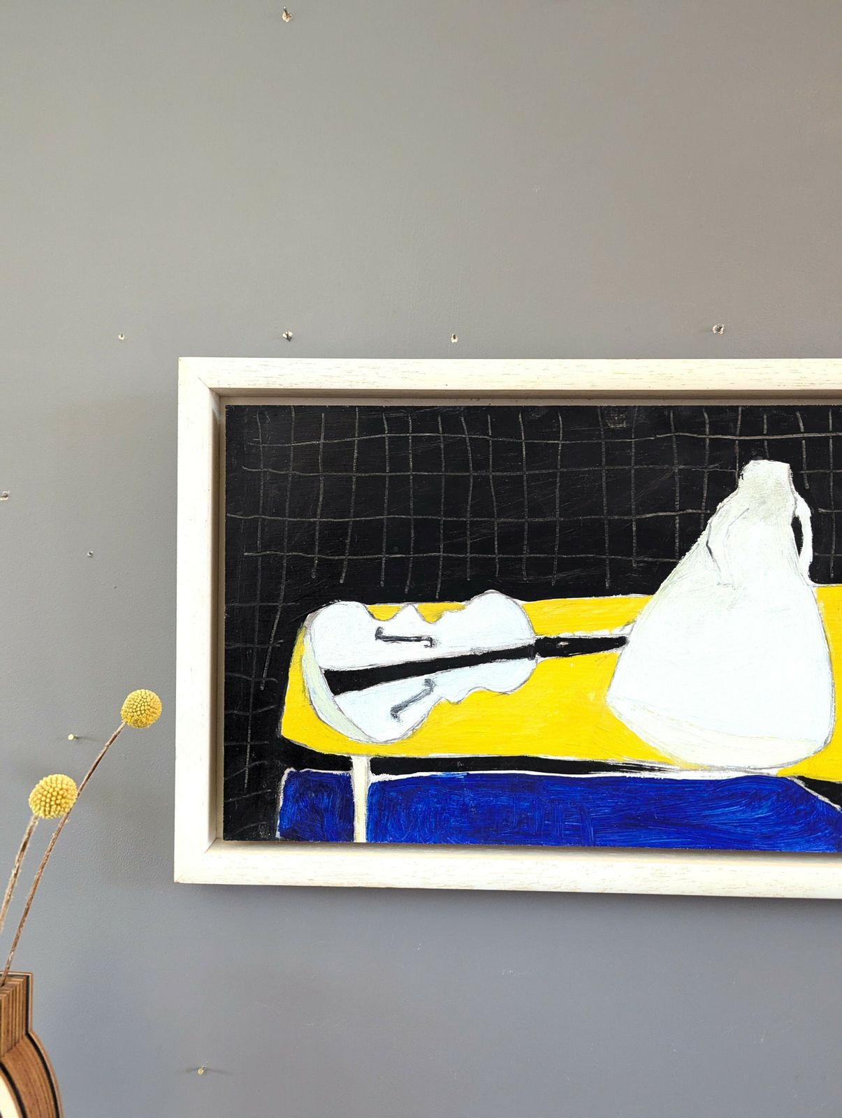 Art Oil Painting White, Yellow, Blue, Black photo