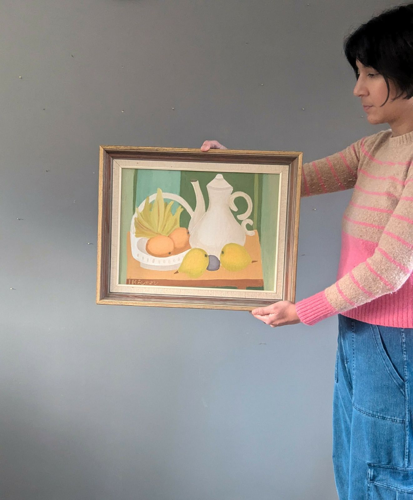 Teapot And Fruits Oil Painting photo vinterior