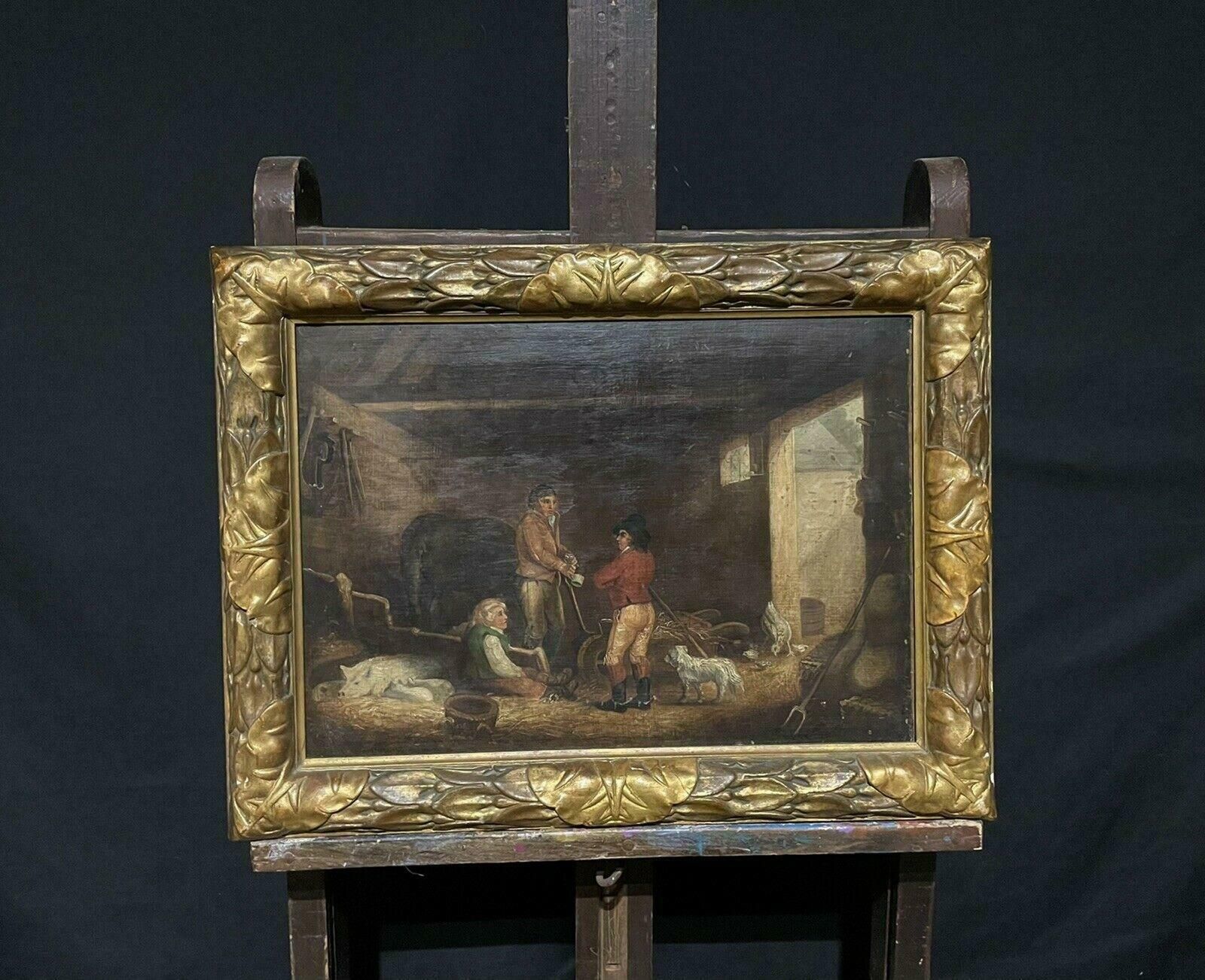 French School The Farmers Stable, Victorian Oil Painting photo furniture