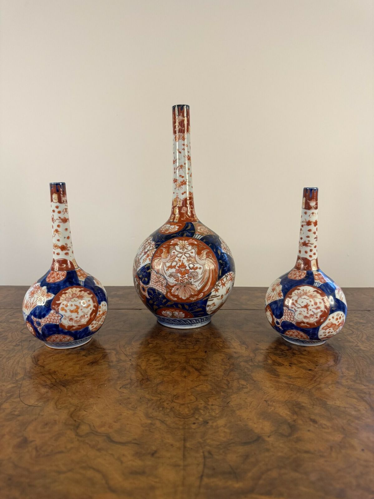 Outstanding Quality Garniture Of Three Japanese Imari Shaped Vases photo Home Decor