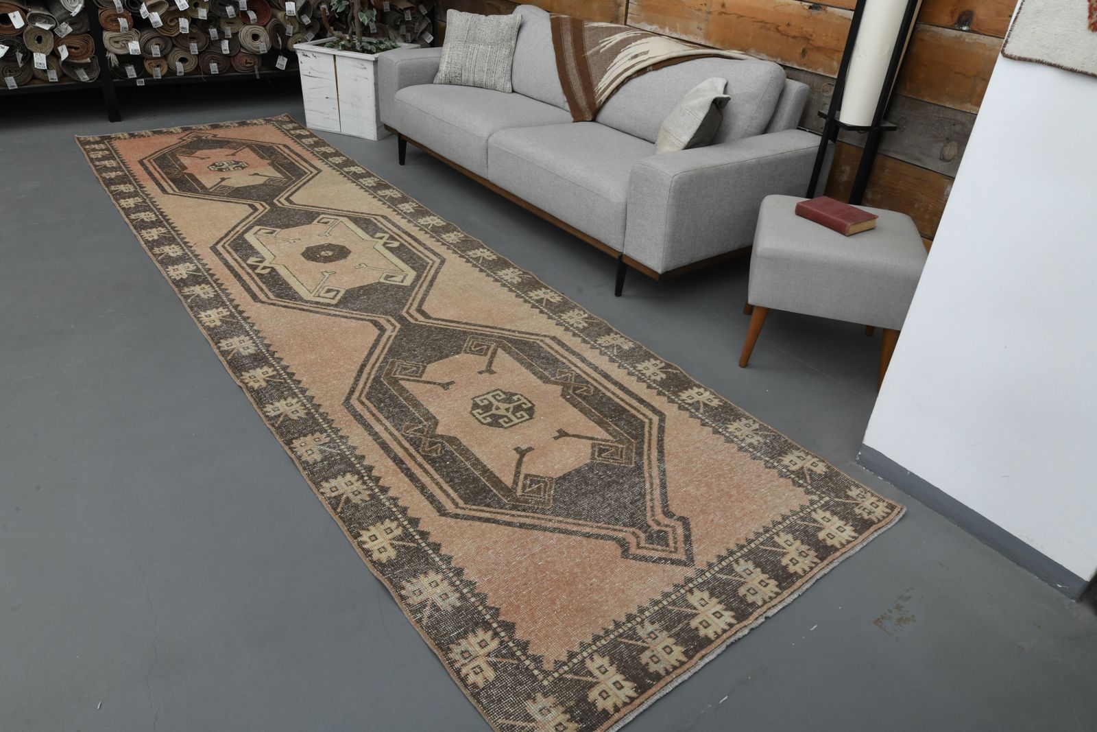 121x431 Cm Vintage Oushak Turkish Runner, Hanmade Wool Rug, Hallway Rugs, Kitchen Runners, Orange Brown Carpet
