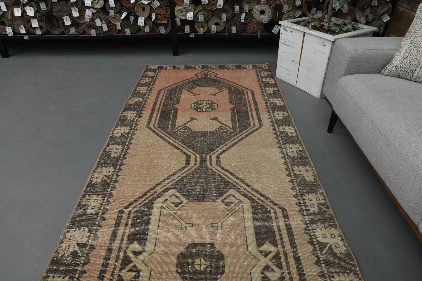 photo for sale 121x431 Cm Vintage Oushak Turkish Runner, Hanmade Wool Rug, Hallway Rugs, Kitchen Runners, Orange Brown Carpet
