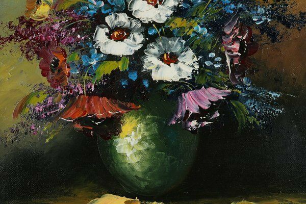 Belgian Artist, Still Life With A Bouquet Of Flowers, 1950s, Oil On Canvas, Framed photo vinterior