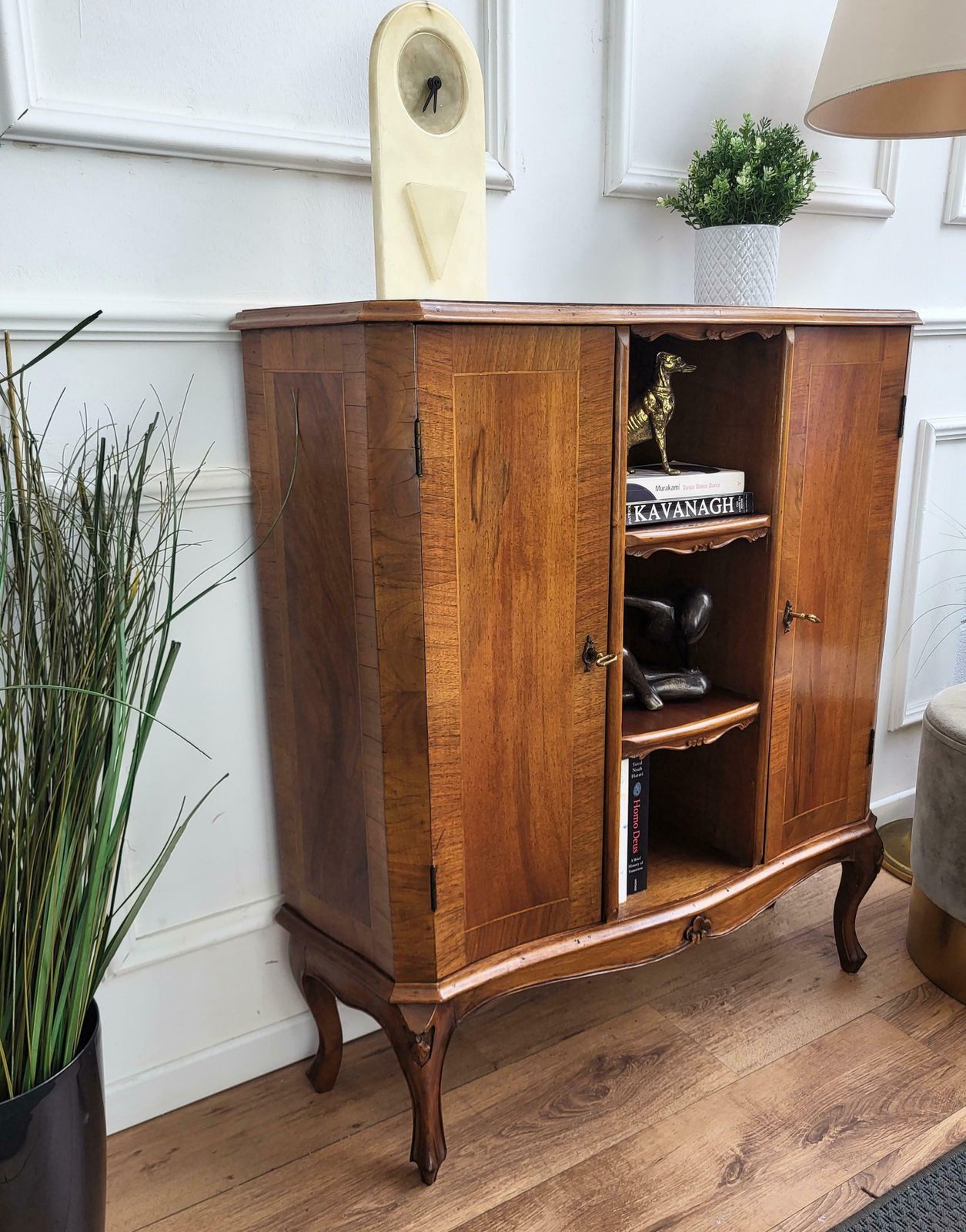 Midcentury Italian Walnut Burl Wood Three Shelves Bookcase Library photo Furniture