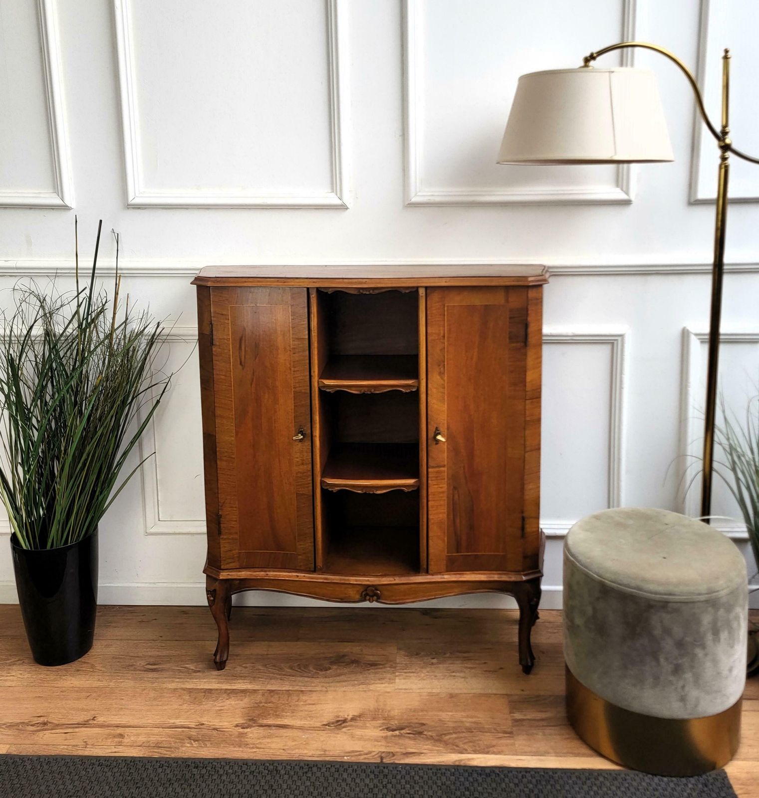 Midcentury Italian Walnut Burl Wood Three Shelves Bookcase Library photo buy