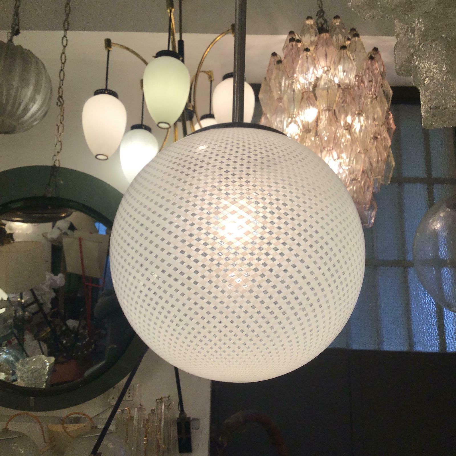 photo vinterior Venini Chandelier “Filigrana“ Murano Glass Crome Italia, 1930