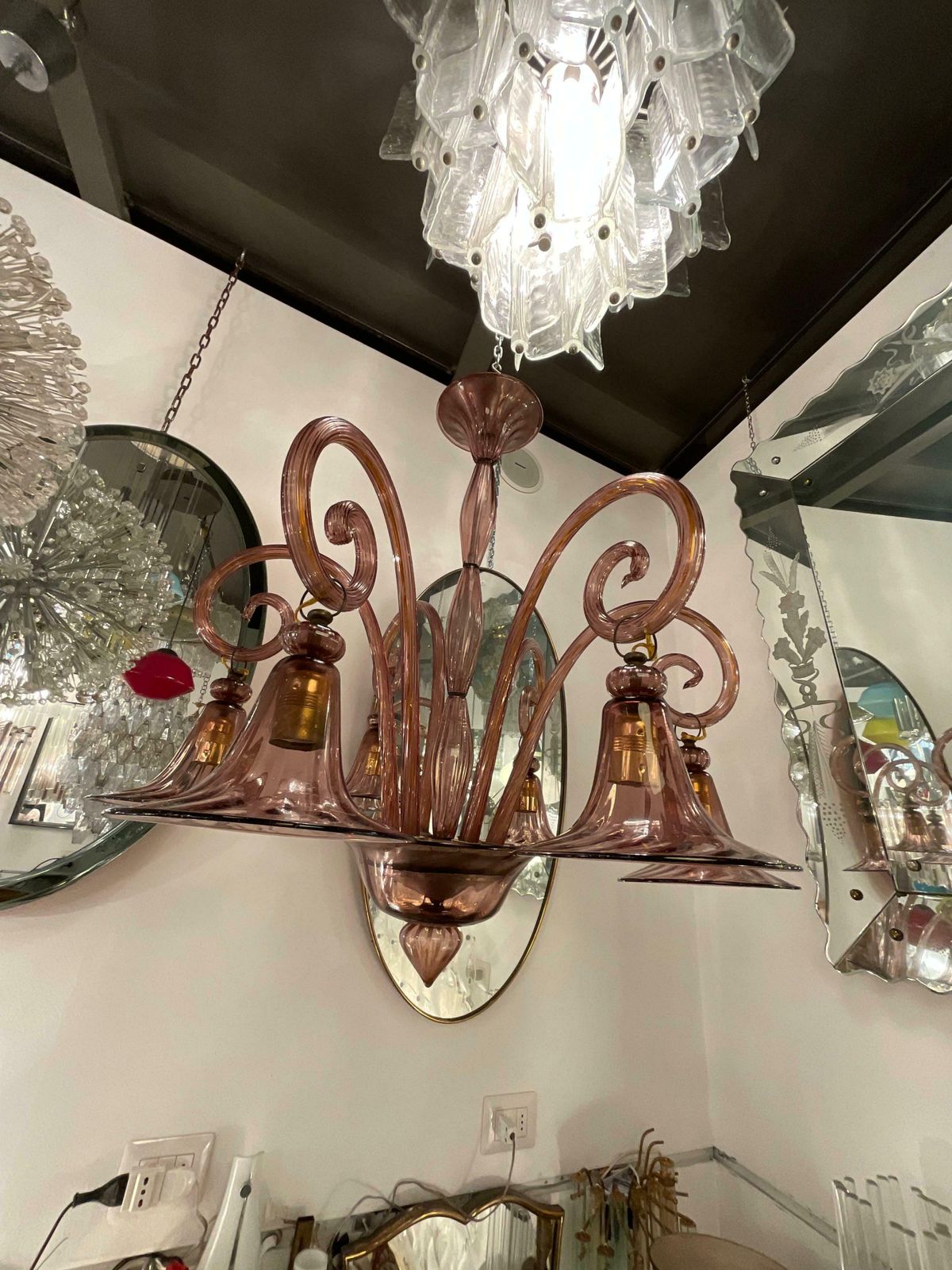 photo for sale Cappellin   6 Light Blown Glass Chandelier   Murano 1930s