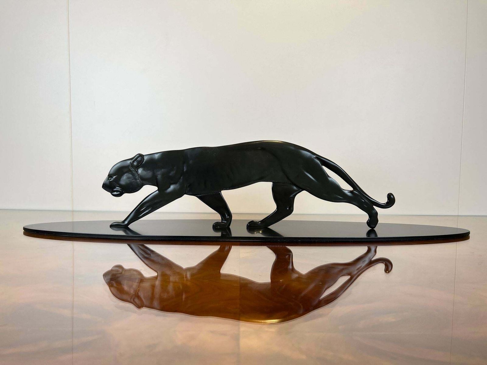 Art Deco Panther Sculpture, Solid Bronze, France Circa 1930 photo vintage