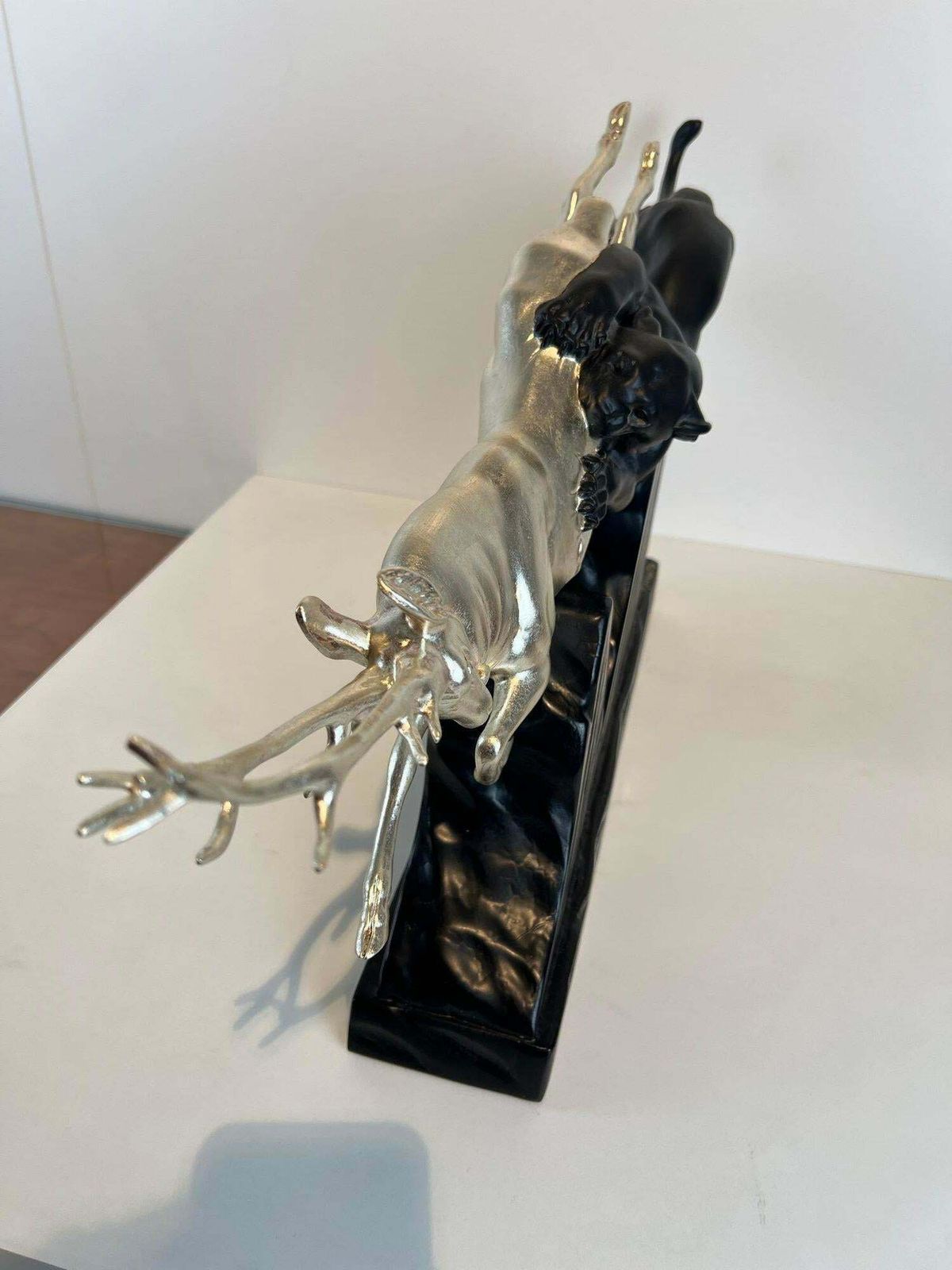 Art Art Deco Sculpture Of A Deer And Panther By Rochard, White Gold, France C. 1930 photo