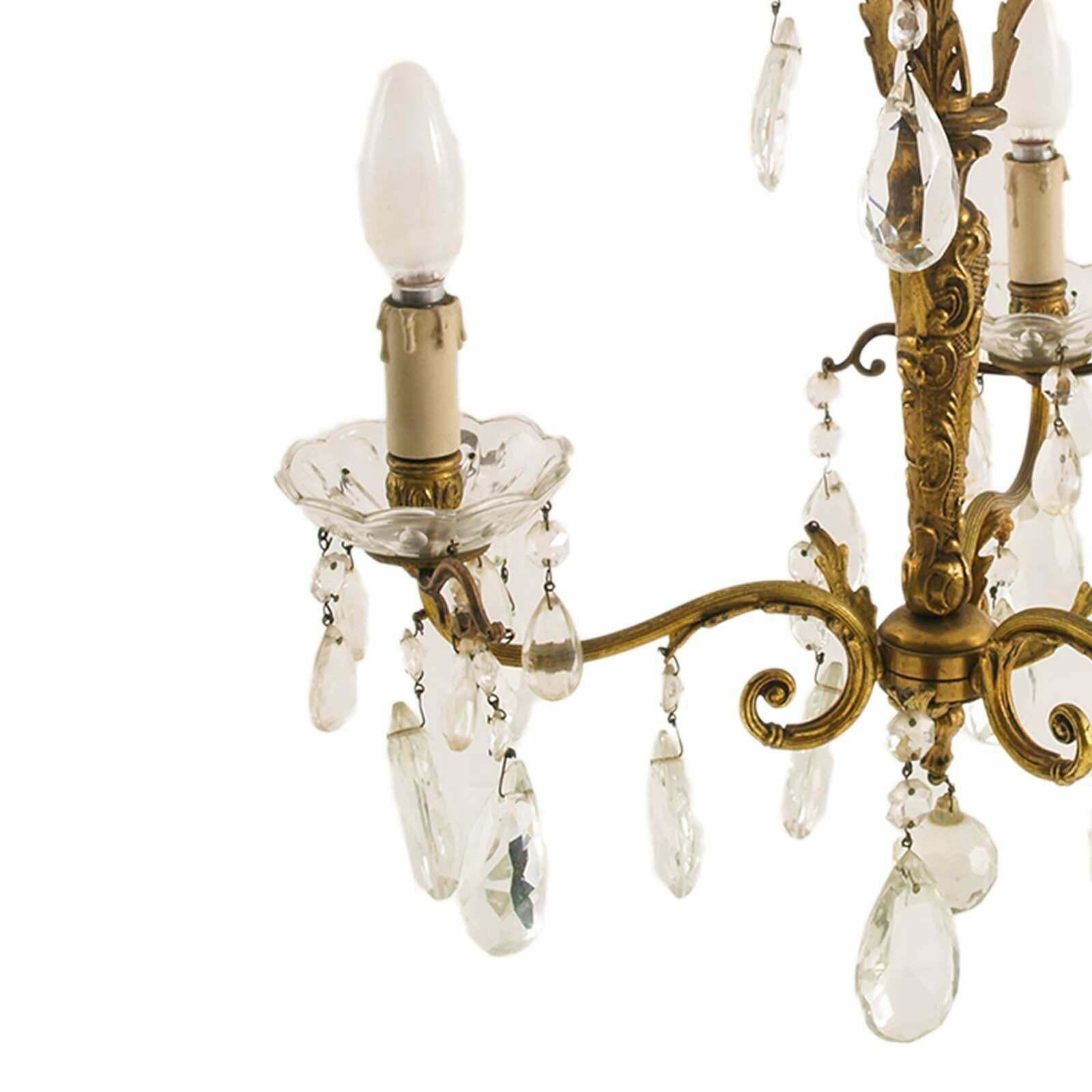 Art Nouveau Three Light Chandelier In Gilded Bronze And Swarowski Pendants photo furniture