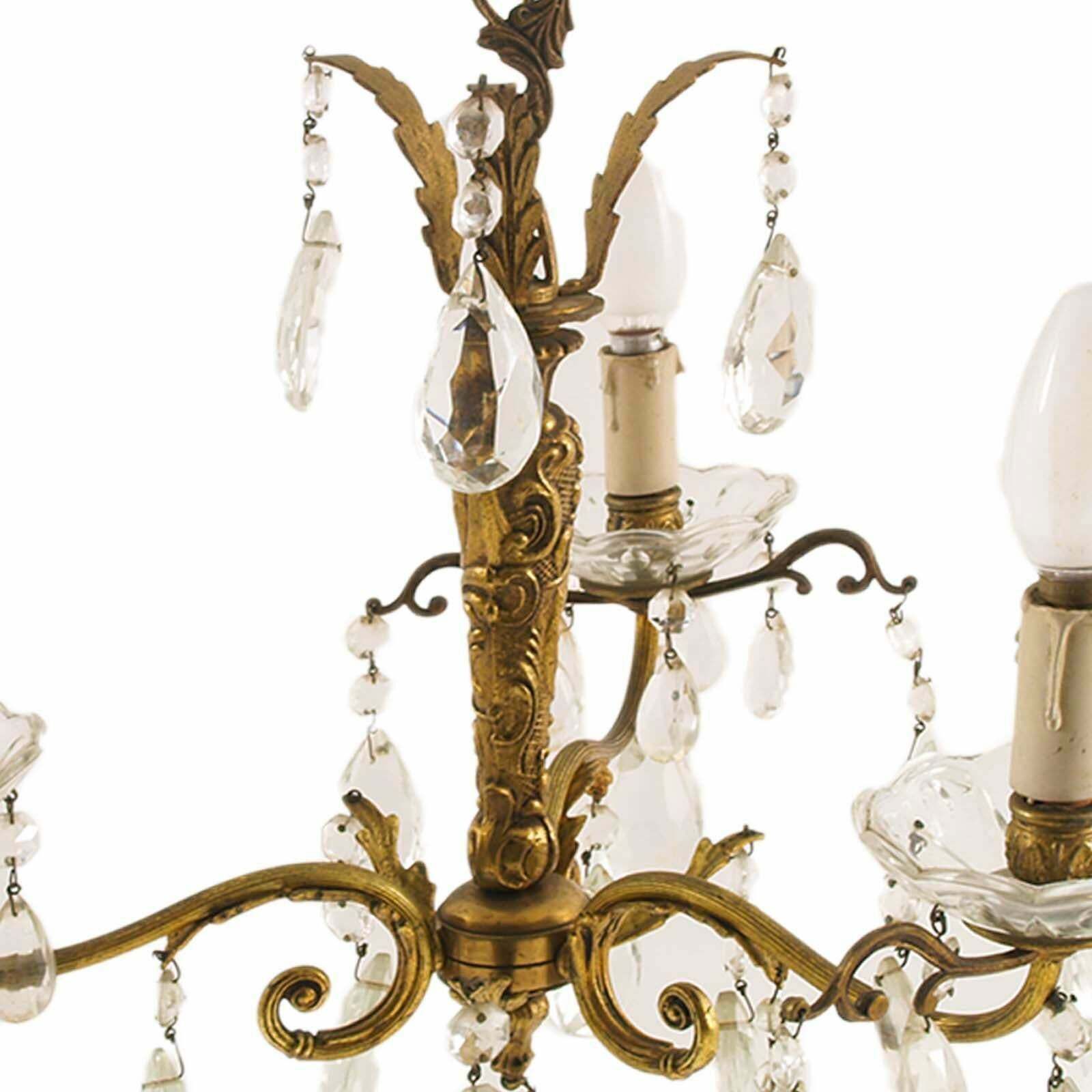 Art Nouveau Three Light Chandelier In Gilded Bronze And Swarowski Pendants photo Lighting