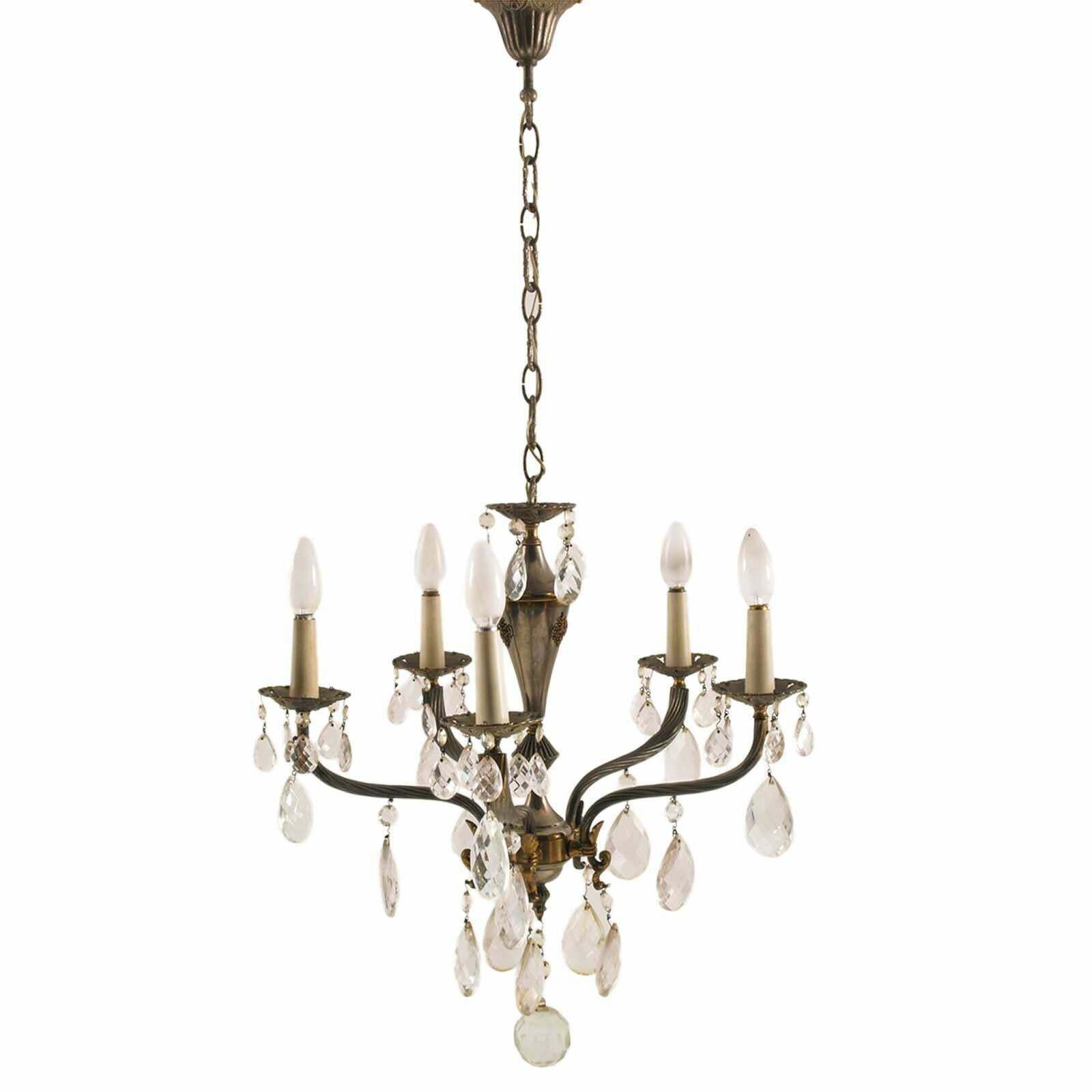 5 Light Italian Chandelier From The 40s In Gilded Bronze And Swarovski Pendants photo furniture