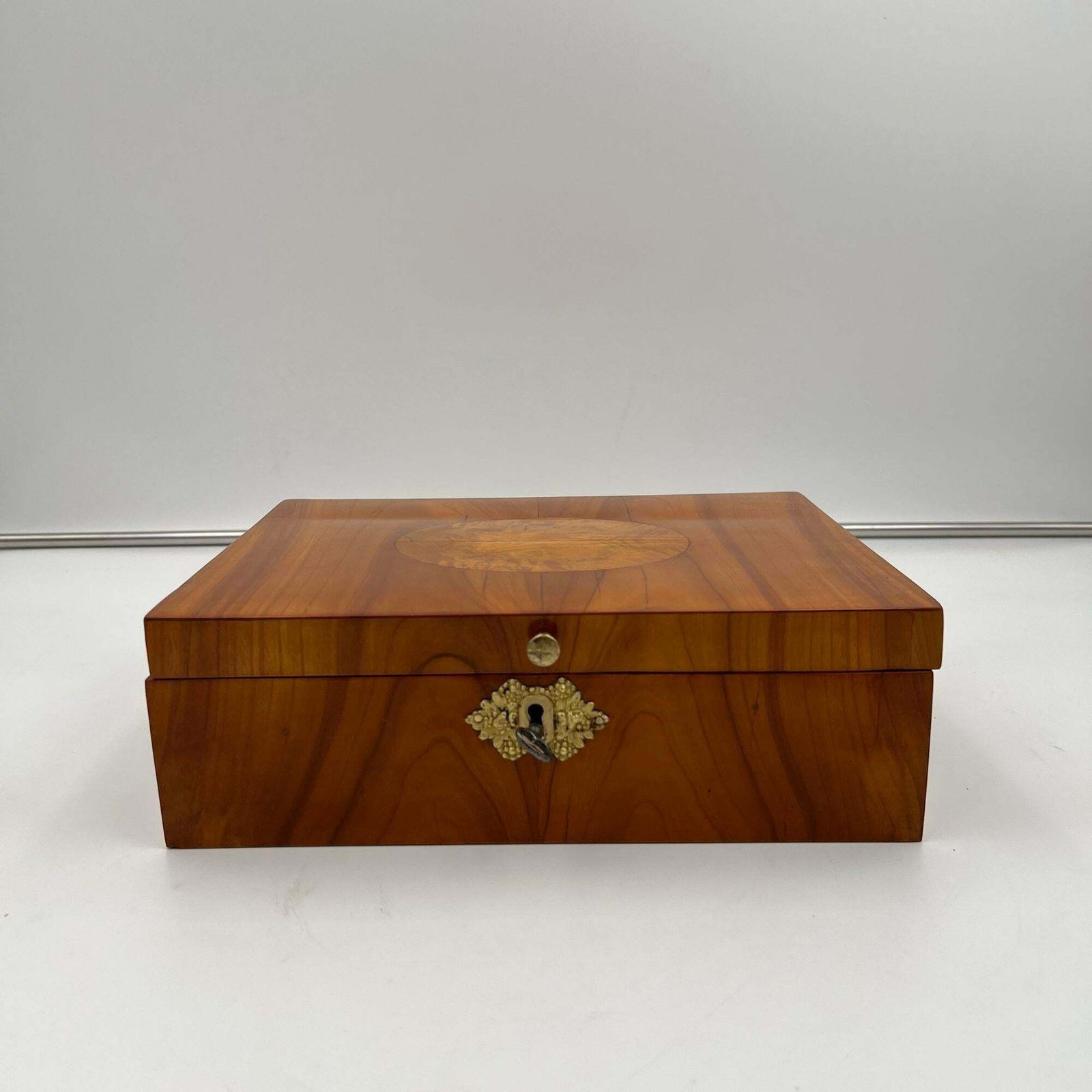Biedermeier Jewelry Box, Cherry Wood, Ash, Brass, Southern Germany Circa 1820 photo for sale