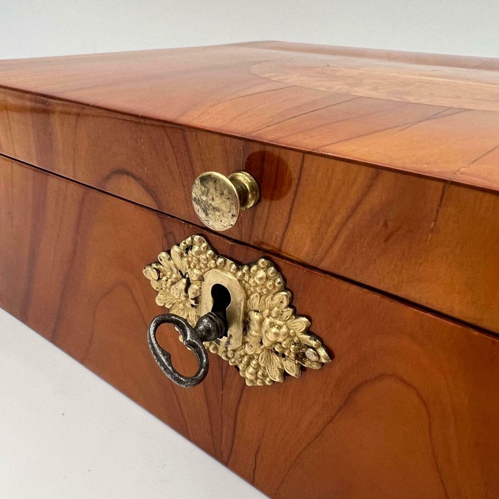 photo for sale Biedermeier Jewelry Box, Cherry Wood, Ash, Brass, Southern Germany Circa 1820