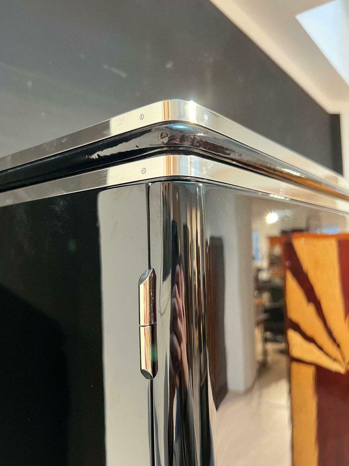 Art Deco Wardrobe Armoire, Black Lacquer, Mahogany, Chrome, France Circa 1930 photo vinterior