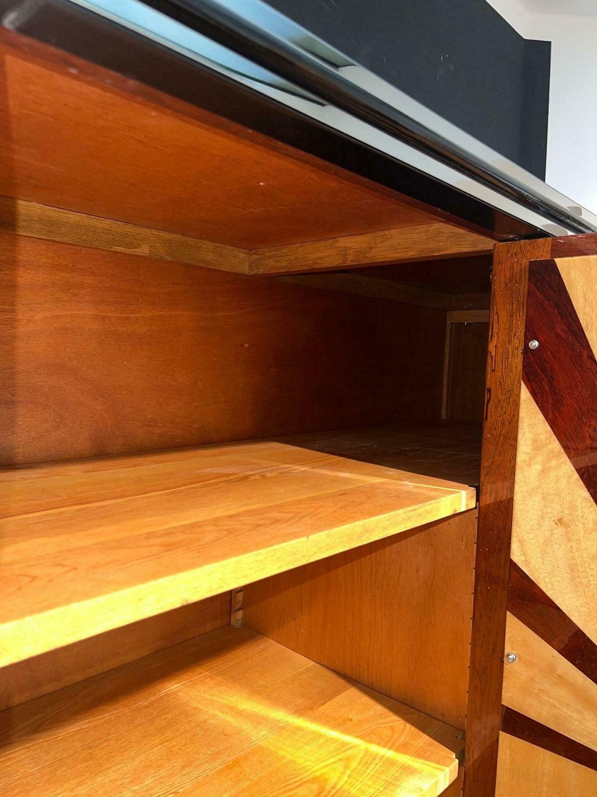 photo vintage Art Deco Wardrobe Armoire, Black Lacquer, Mahogany, Chrome, France Circa 1930