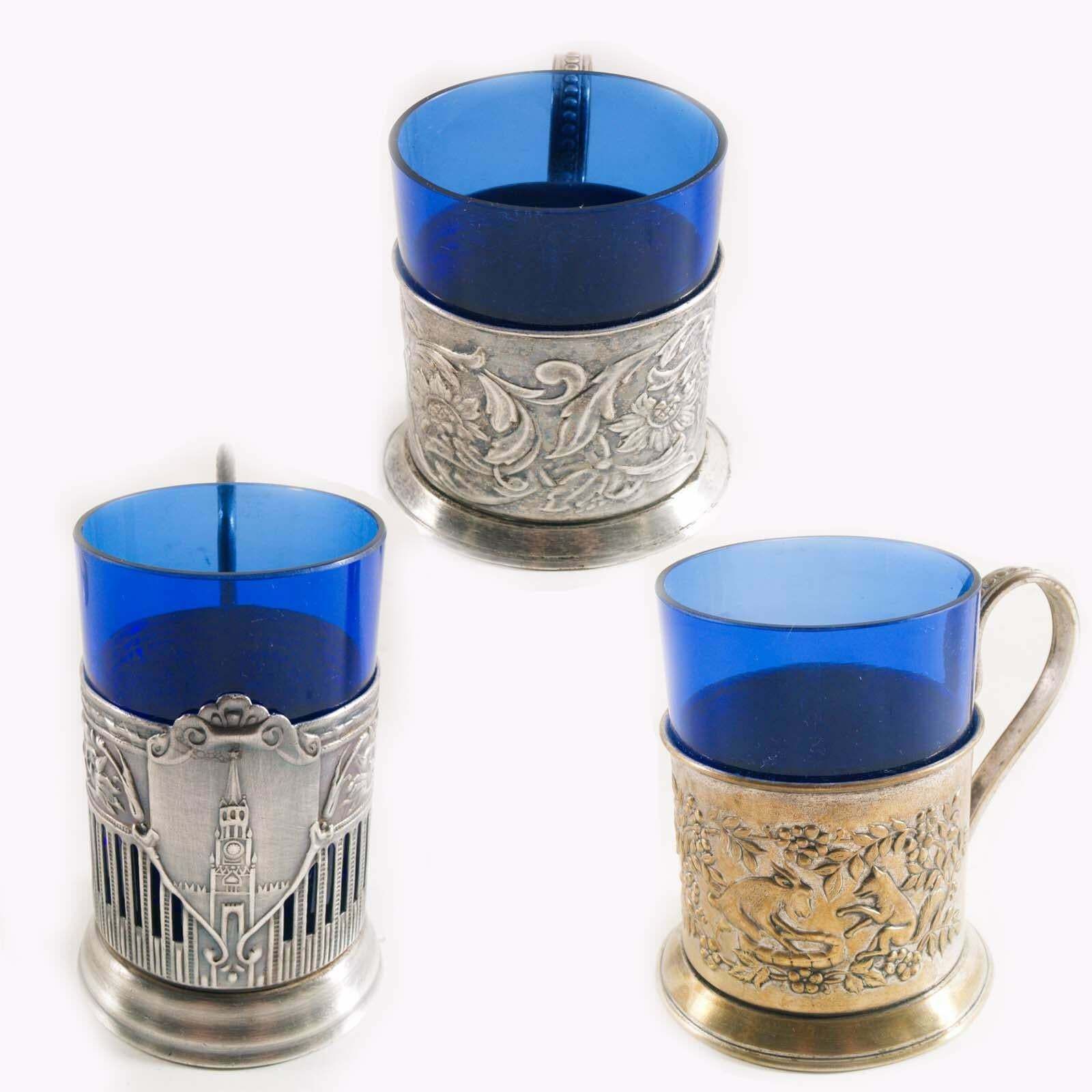 Tea Glasses Collection Of 11 Original Russian Antique Silverplated Podstakanniks photo for sale
