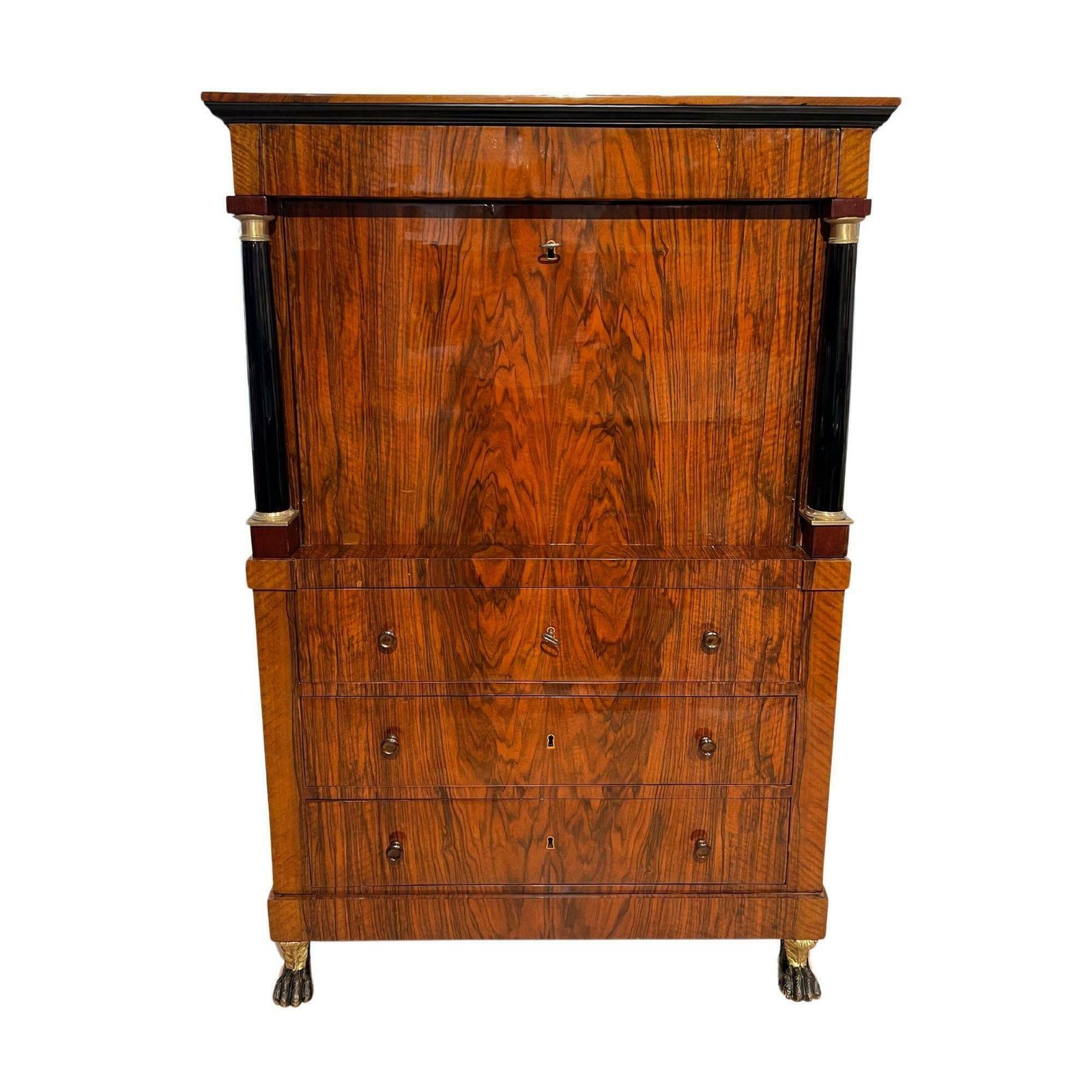 Biedermeier Secretaire, Walnut, Maple, Paw Feet, Austria Circa 1820 photo furniture