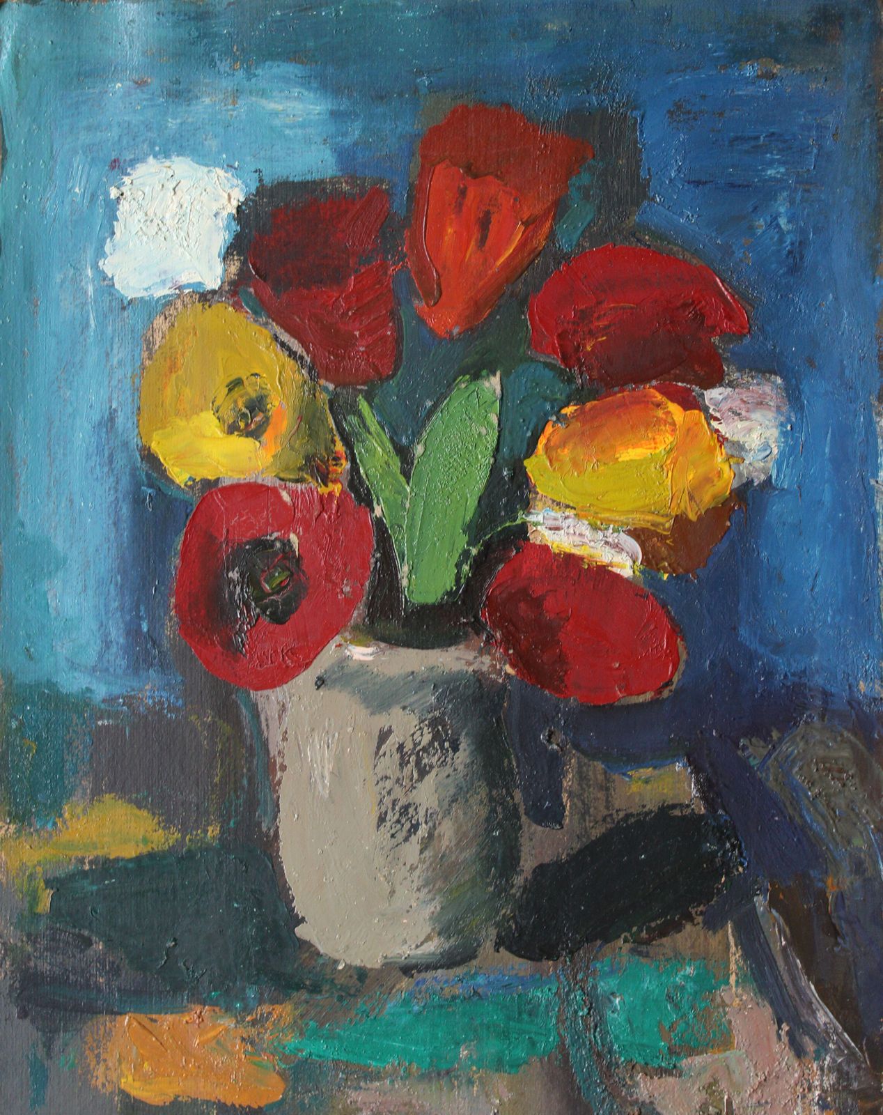 Aleksandr Rodin (1922 2001)tulips In A Vase #2. Oil On Cardboard, 50 X 40 Cm