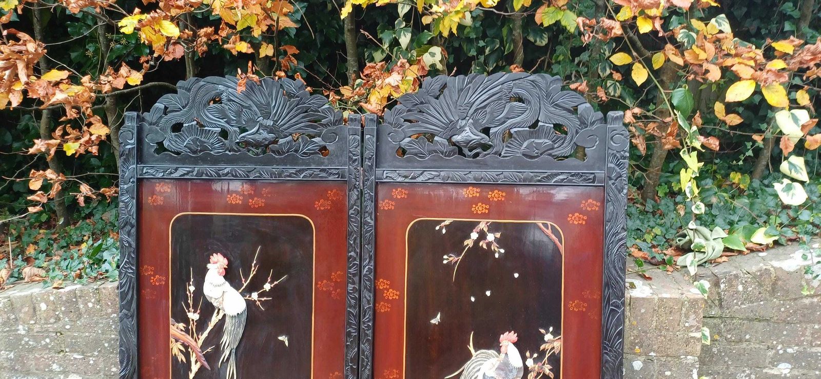 Antique Shibayama Japanese Folding Dressing Privacy Screen, Japanese Vintage Room Divider photo for sale