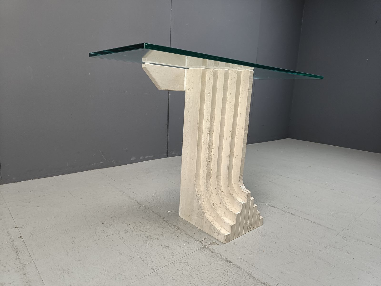 Vintage Travertine Console  In The Manner Of Carlo Scarpa , 1970s photo vinterior