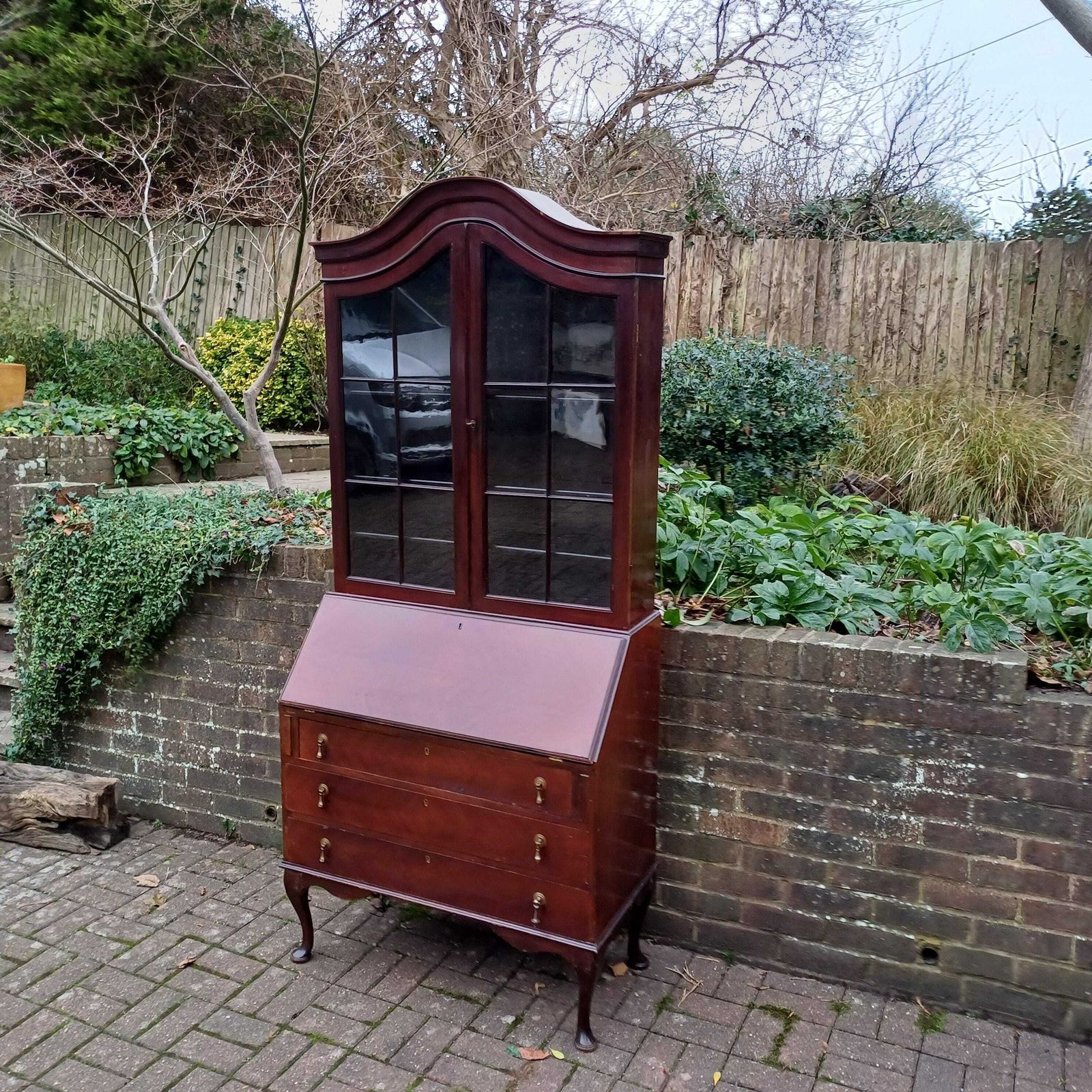 Large Early 20th Century Mahogany Bureau Bookcase Chest Of Drawers Desk Glazed Cupboard photo for sale
