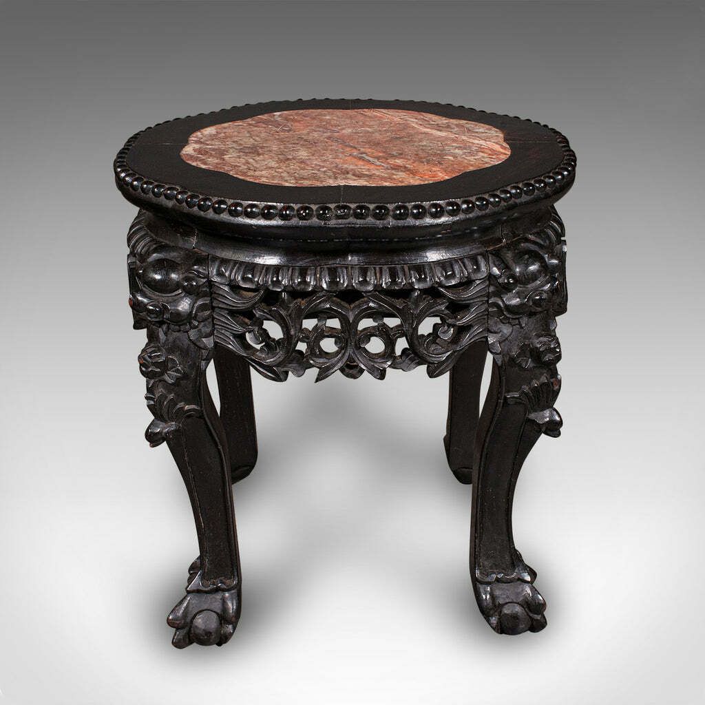 Antique Side Table, Chinese, Ebonised, Rouge Marble, Jardiniere Stand, Victorian photo furniture