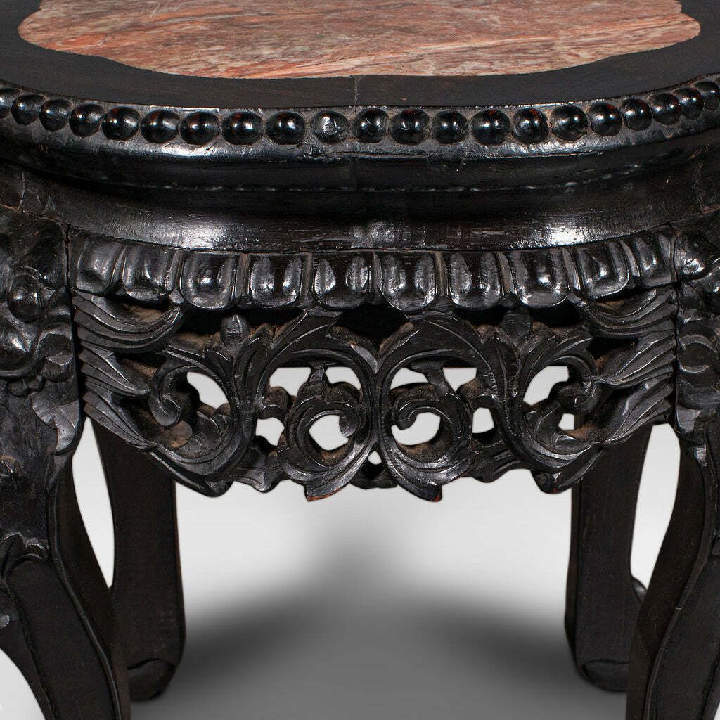 Antique Side Table, Chinese, Ebonised, Rouge Marble, Jardiniere Stand, Victorian photo vintage