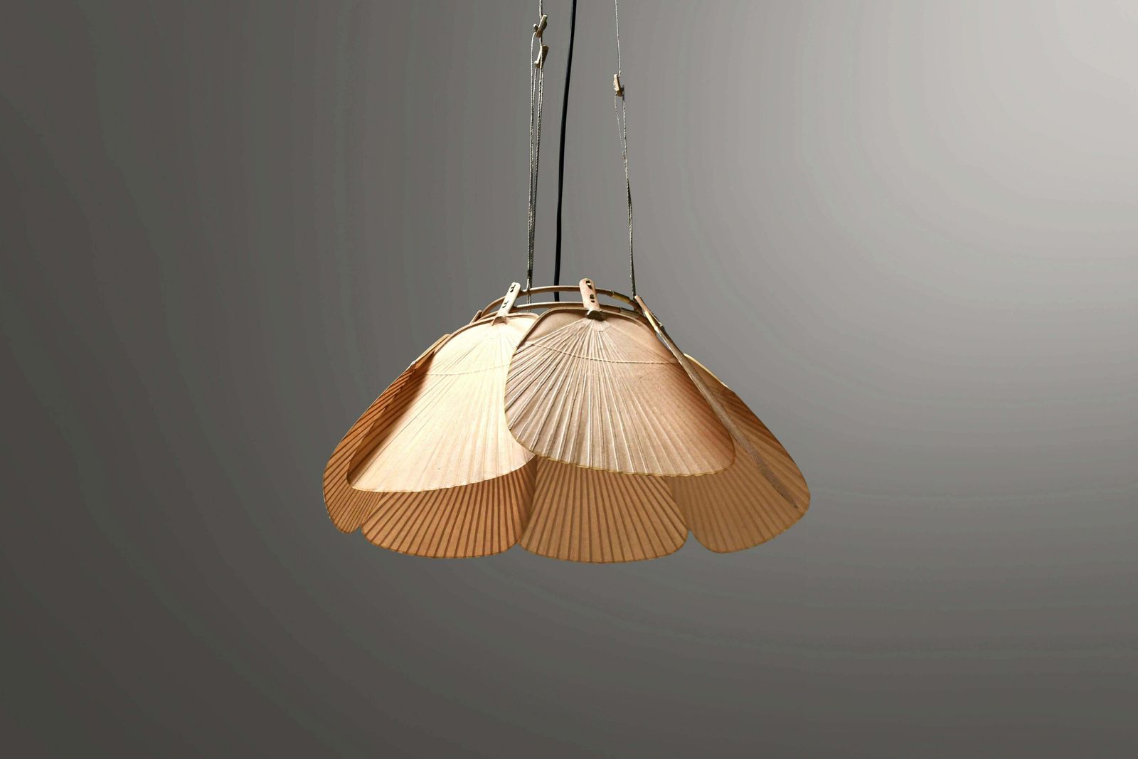 Beautiful Uchiwa ‘Ju Yon’ Chandelier By Ingo Maurer, Germany, 1970s photo vinterior