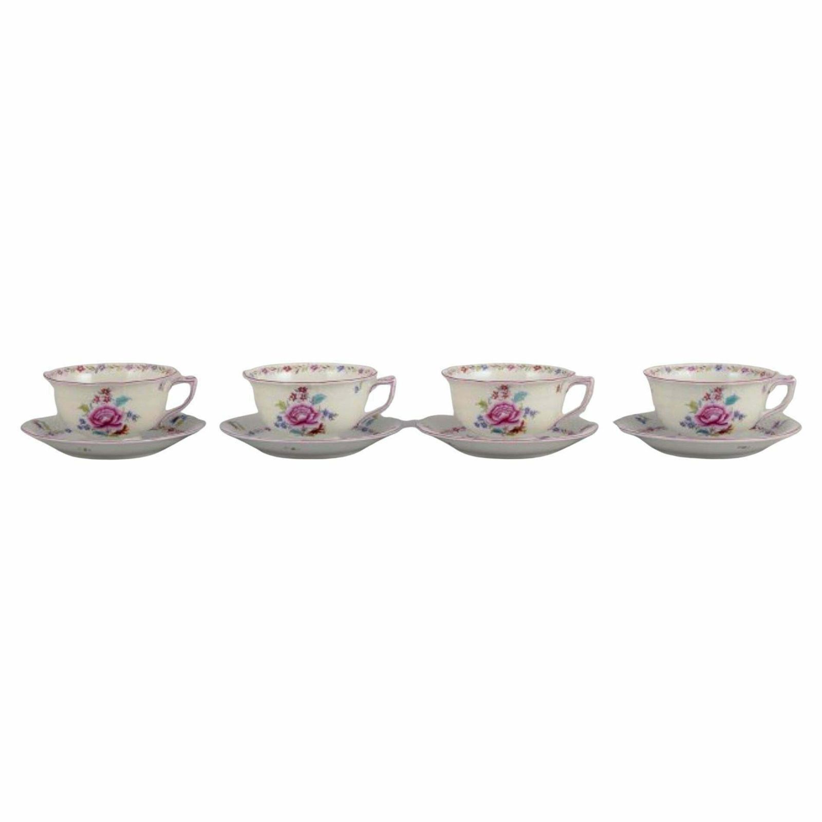 Herend, Four Pairs Of Large Porcelain Teacups.