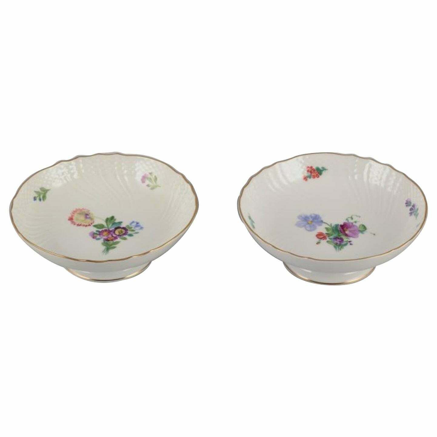 Royal Copenhagen Saxon Flower. Two Porcelain Compotes With Floral Motifs.