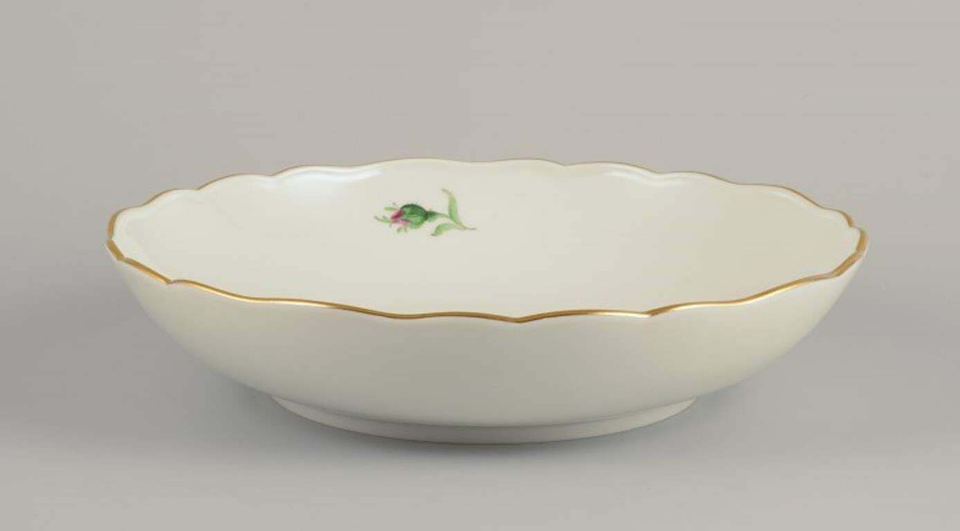 Meissen, Germany. Large Porcelain Bowl With Pink Rose And Gold Rim. photo furniture