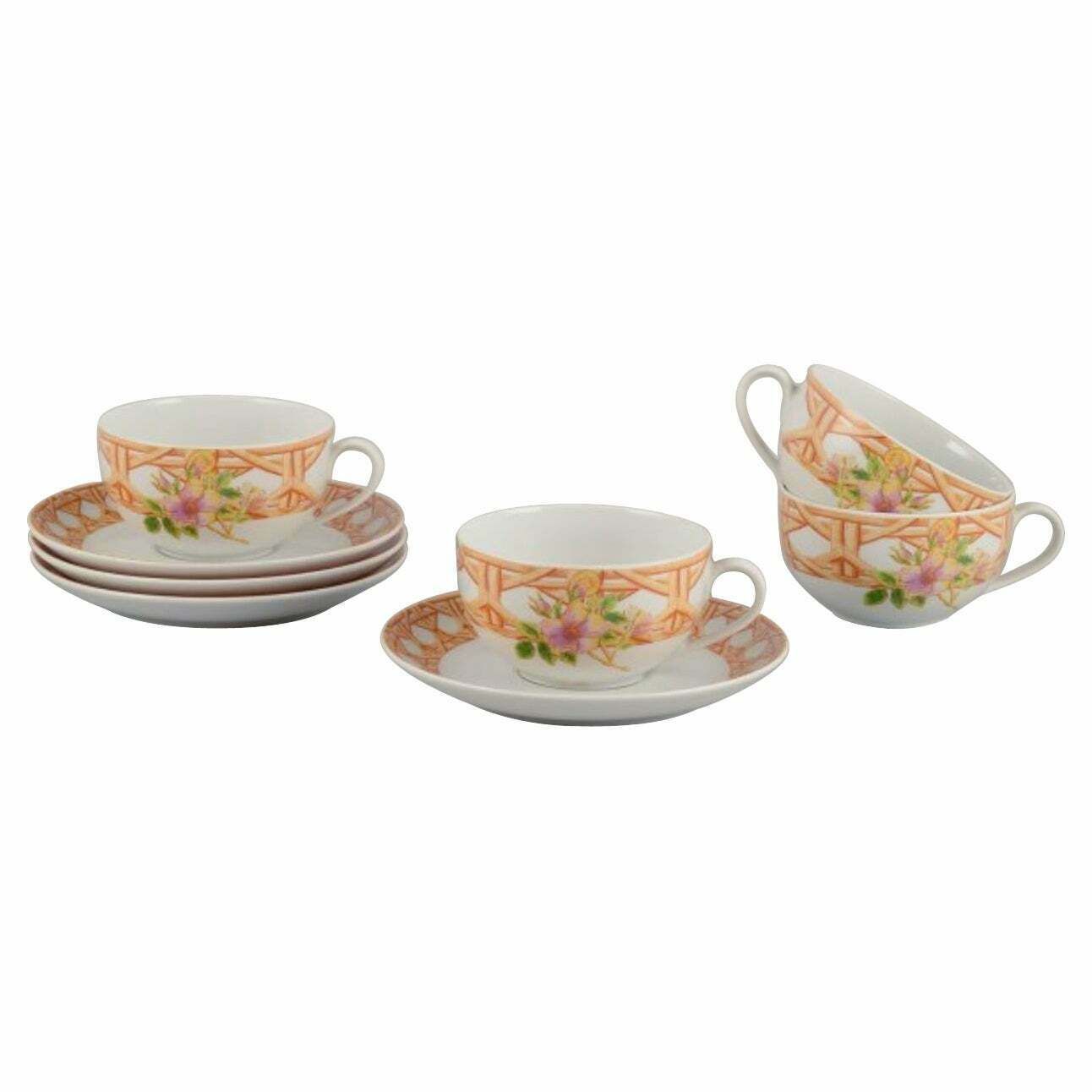 Christian Dior, Paris. Four Pairs Of Coffee Cups. Floral Motif. Late 20th C.