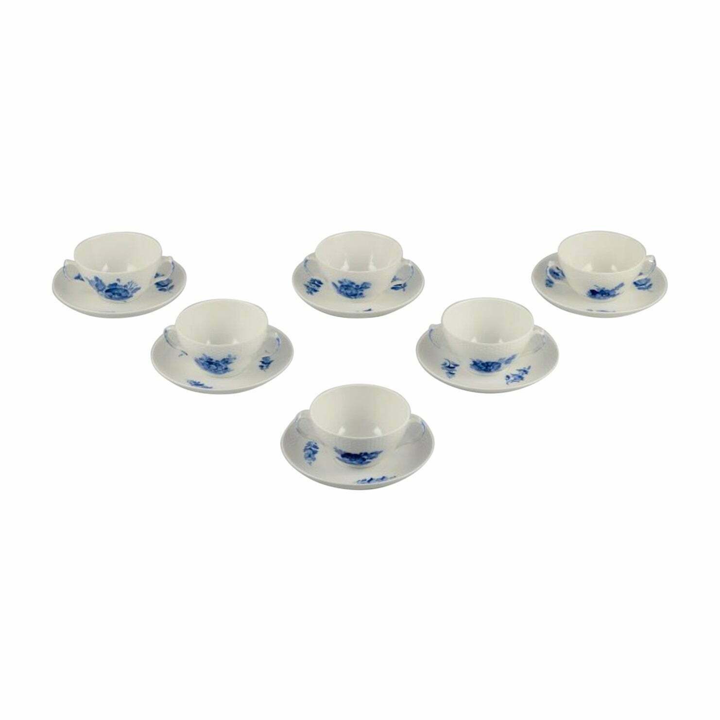 Royal Copenhagen Blue Flower Braided. Set Of Six Pairs Of Bouillon Cups.