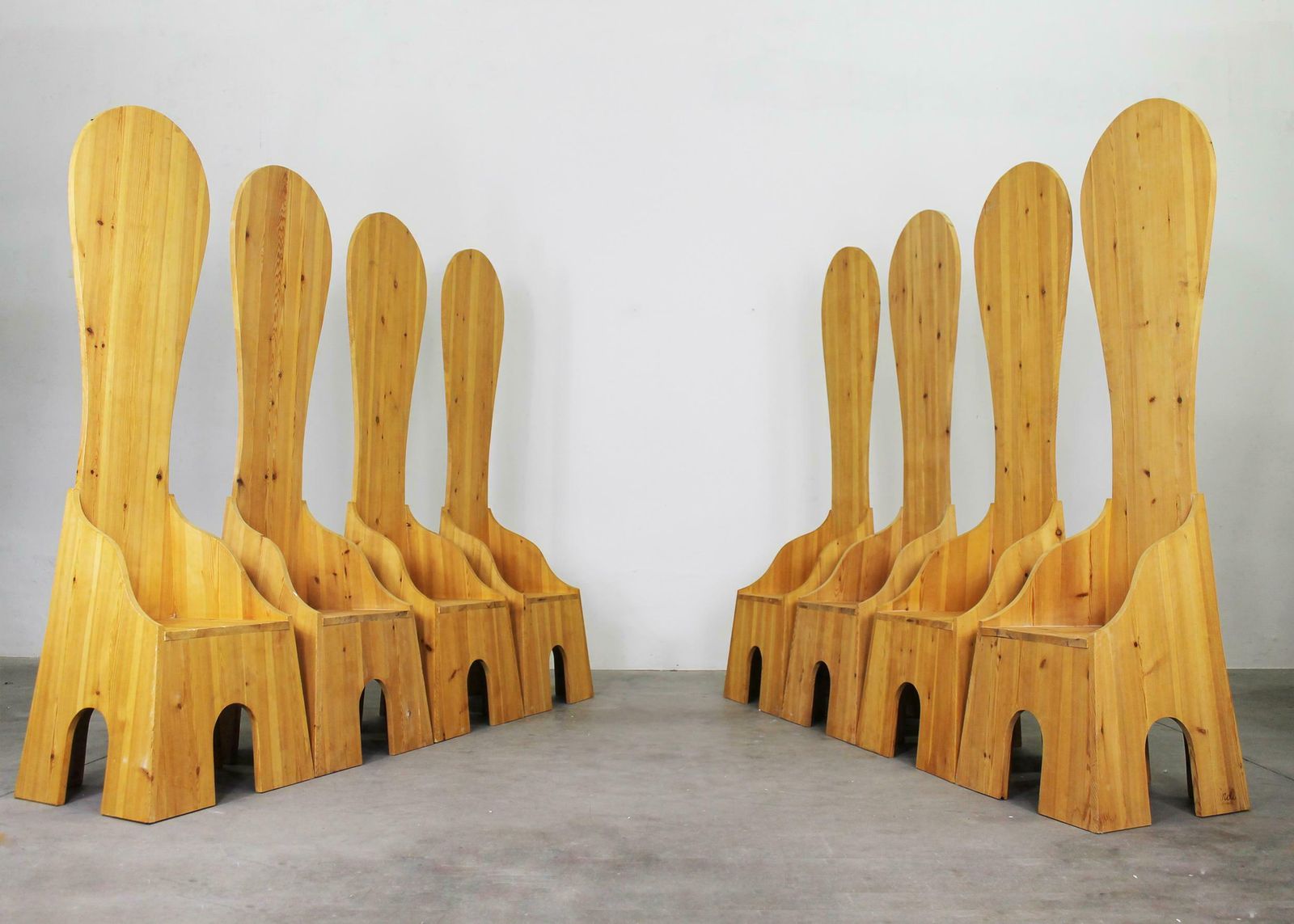Mario Ceroli Set Of Eight Fratina High Chair In Pine By Poltronova 1972 photo furniture