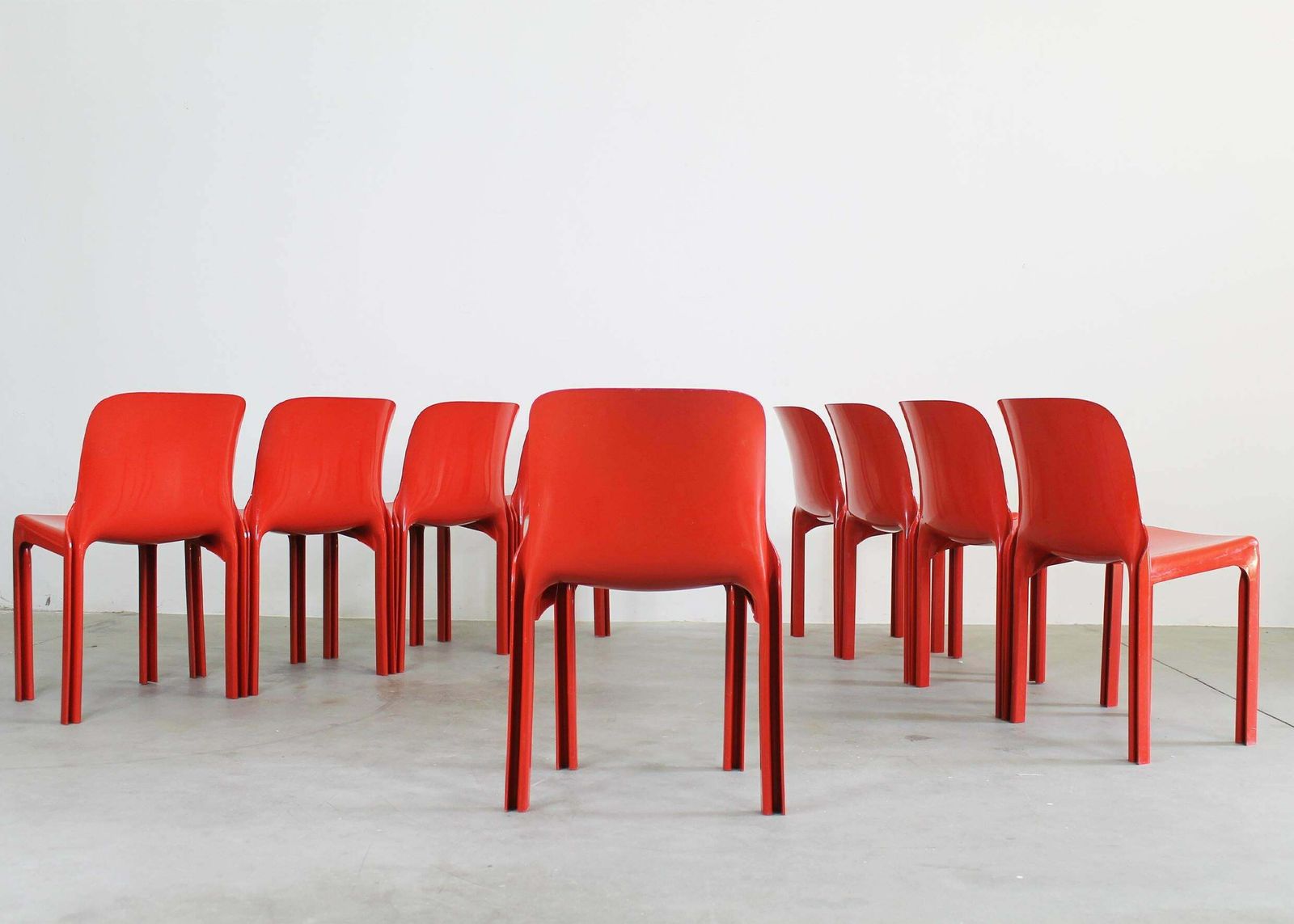 Vico Magistretti Set Of Nine Red Selene Chairs By Heller 2002s photo Furniture